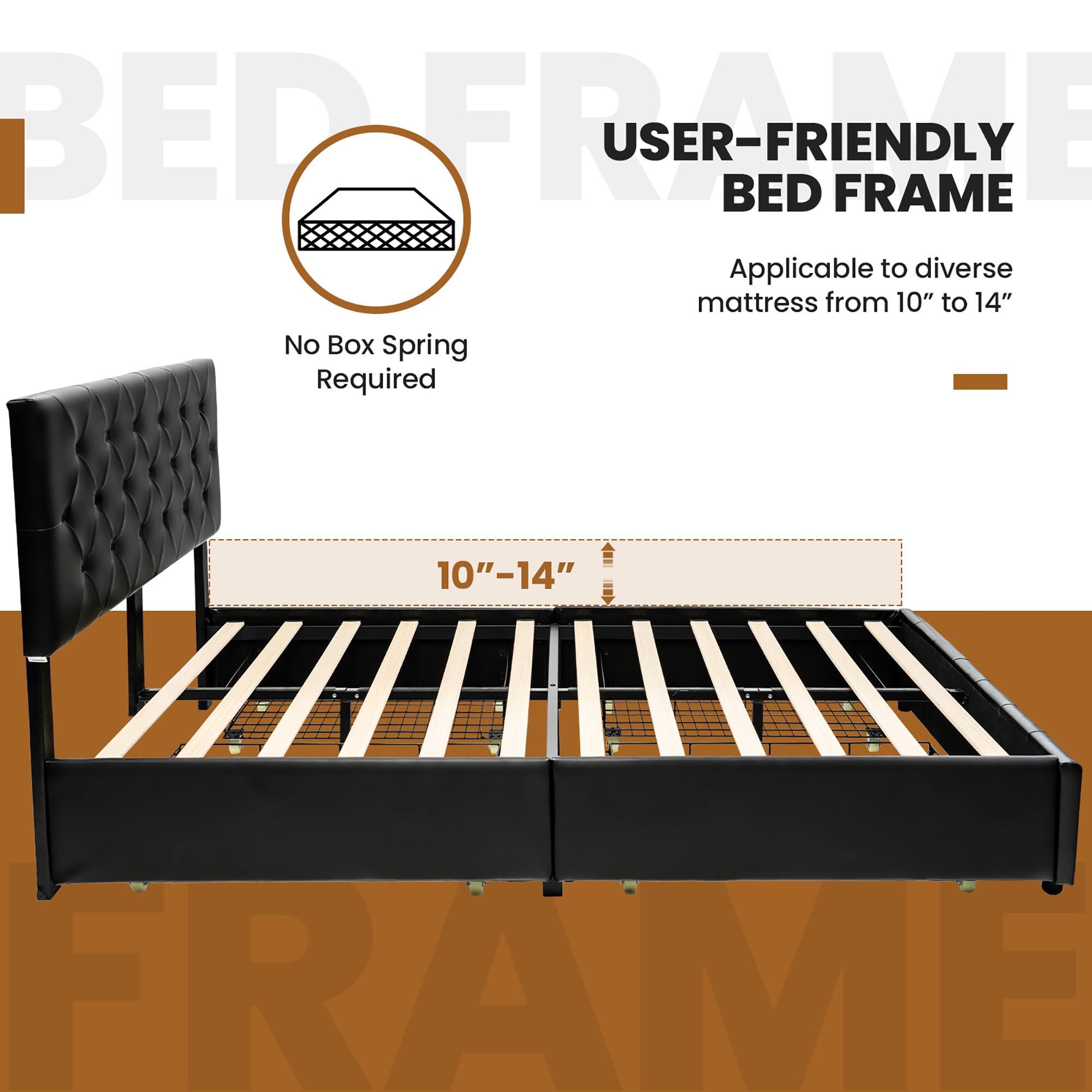 Alt View 8. Costway - Costway Full Upholstered Platform Bed w/ 4 Drawers PU Leather Button Tufted Headboard - Black.
