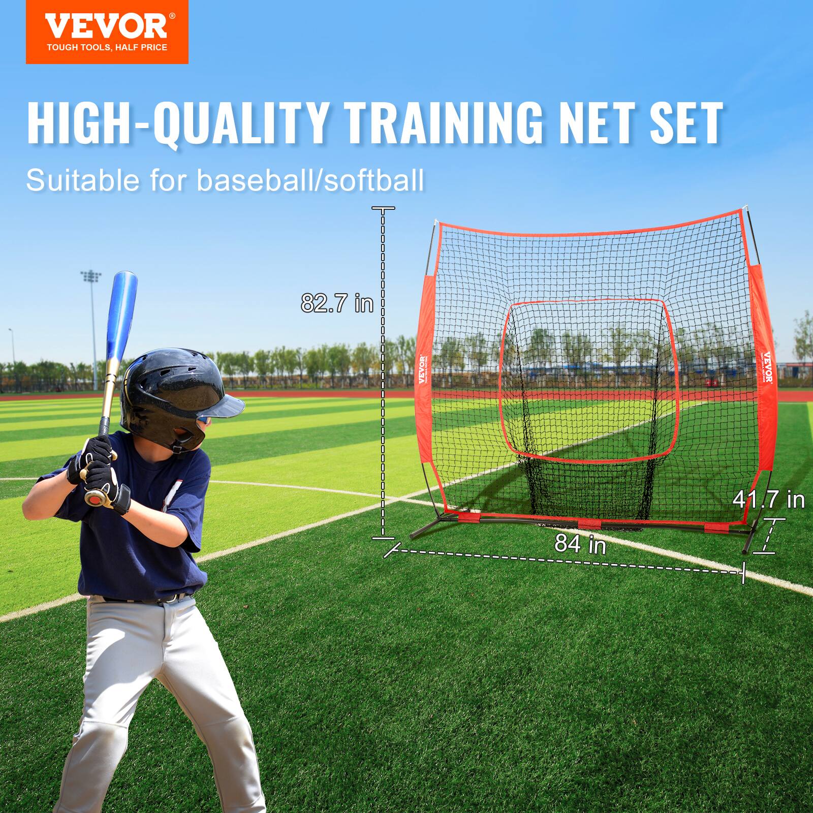 VEVOR TOUGH TOOLS, HALF PRICE HIGH-QUALITY TRAINING NET SET Suitable for baseball/softball 82.7 in 41.7 in 84 in