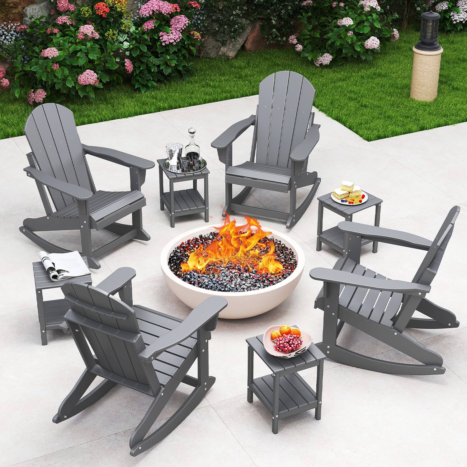 Alt View 2. FODINGHILL - Adirondack Rocking Chair, All weather Outdoor Chair for Patio & Garden - Grey.
