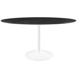 Lippa 60" Oval Faux Marble Dining Table by Modway - White Black