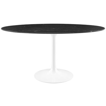 Front. Modway - Lippa 60" Oval Faux Marble Dining Table by Modway - White Black.