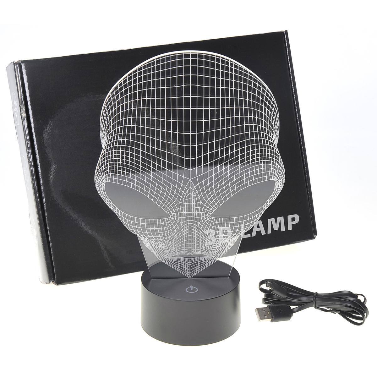 Back. JuzToys - 3D Night Light for Kids, 3D Illusion Grow LED Alien Shapes Lamp 7 Colors USB Power, LED Lamp for Bedrooms and Offices - Black.