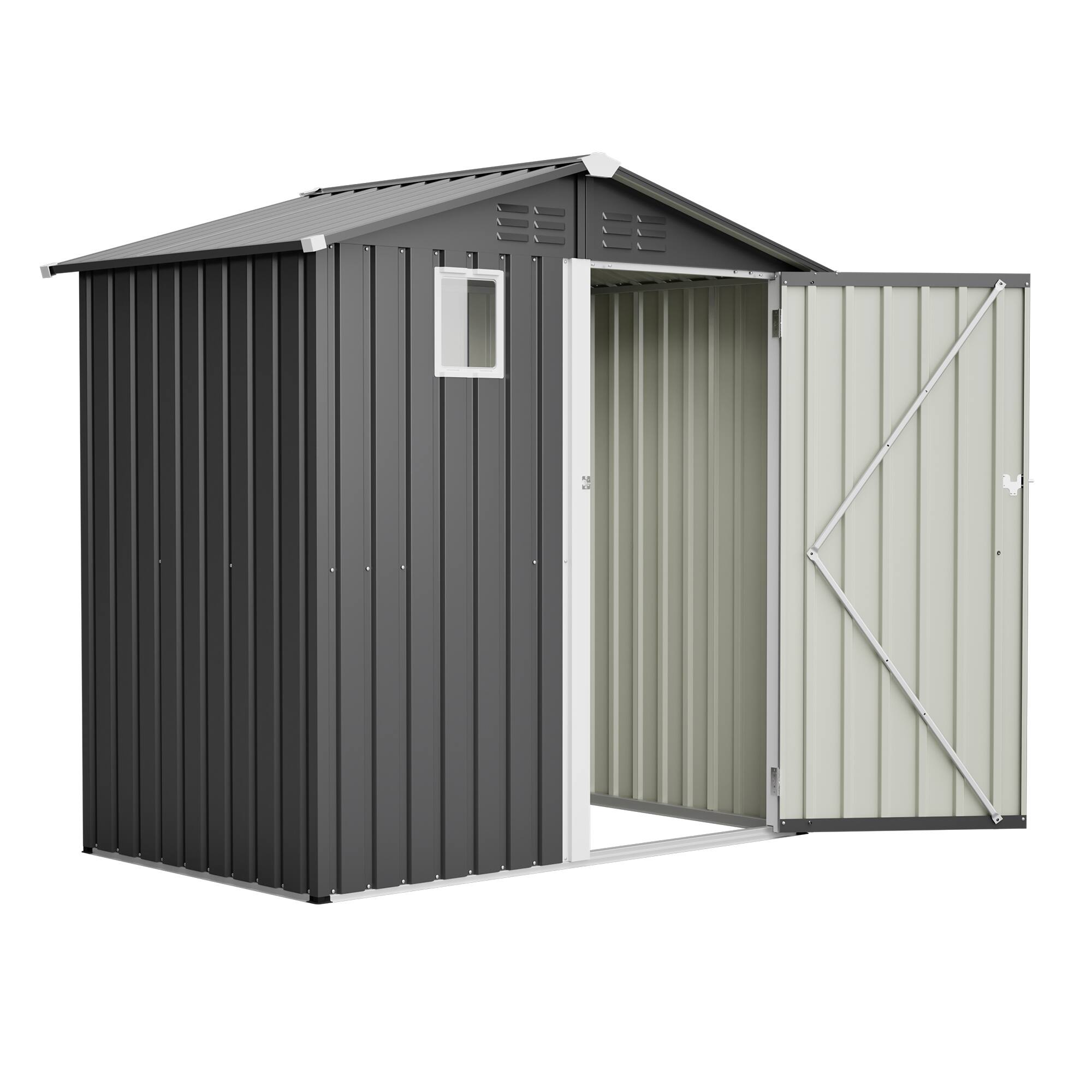 Front. Lirago - 6x4 FT Outdoor Storage Shed All-Weather Metal Shed with Lockable Doors - Gray.