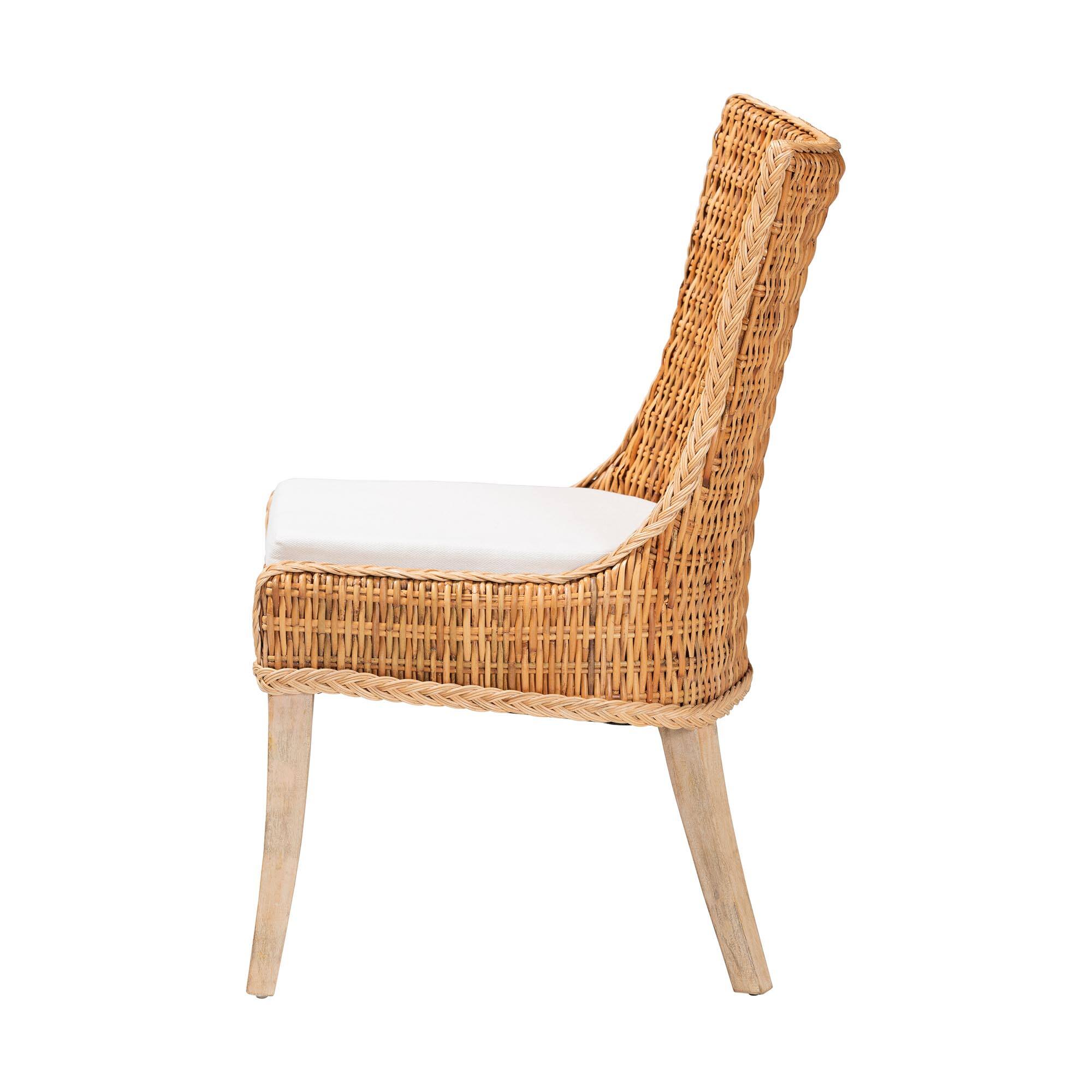 Left. bali & pari - Derris Natural Rattan Dining Chair with Cushion - Tall Wingback Side Chair with Solid Mango Wood Legs, Boho Coastal - Light Honey.