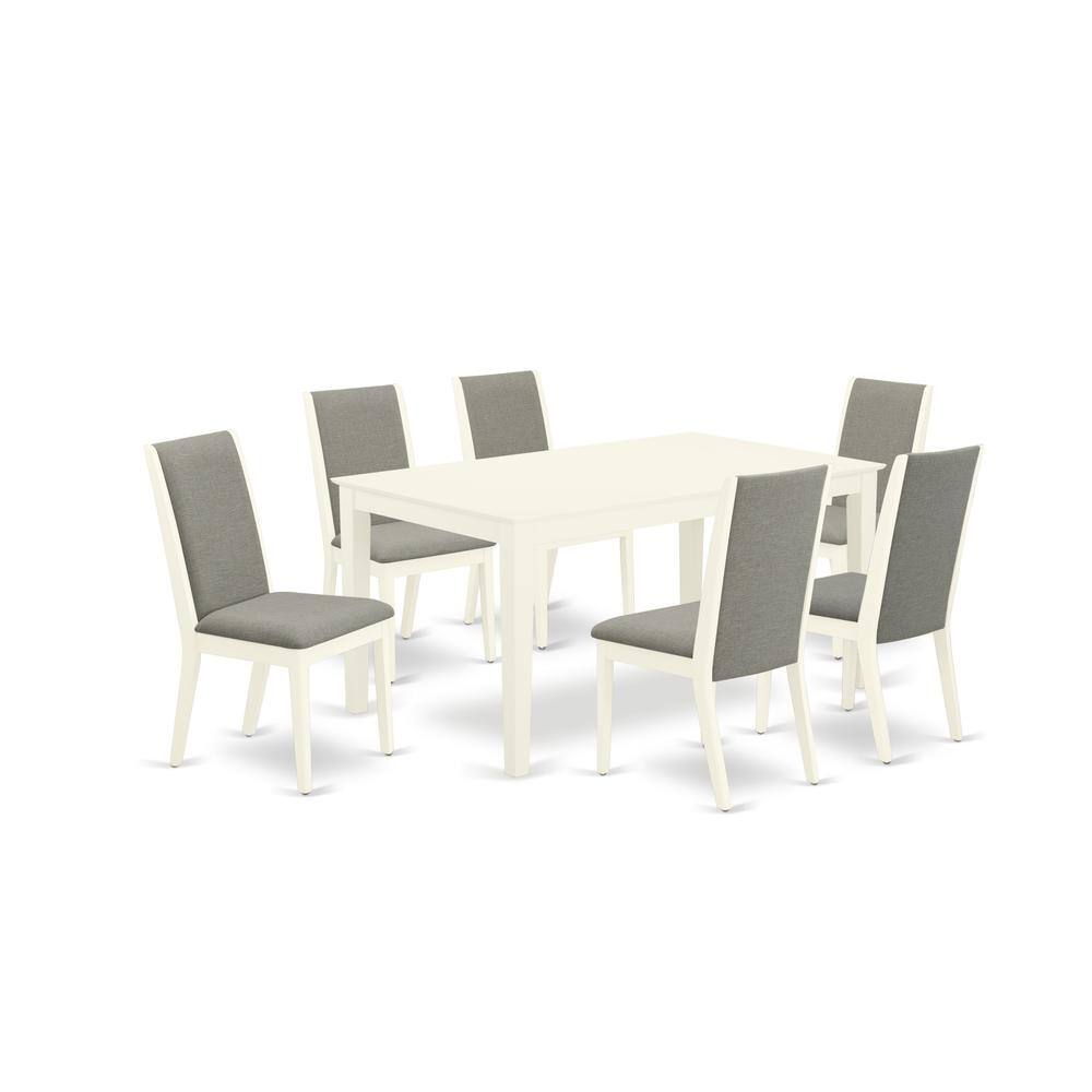 Back. East West Furniture - Dining Room Set Linen White - Brown.