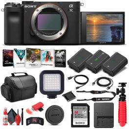 Sony - Alpha a7C Mirrorless Camera Body Black Bundle + 64GB Card + 2 Batteries + LED Light + Case + More