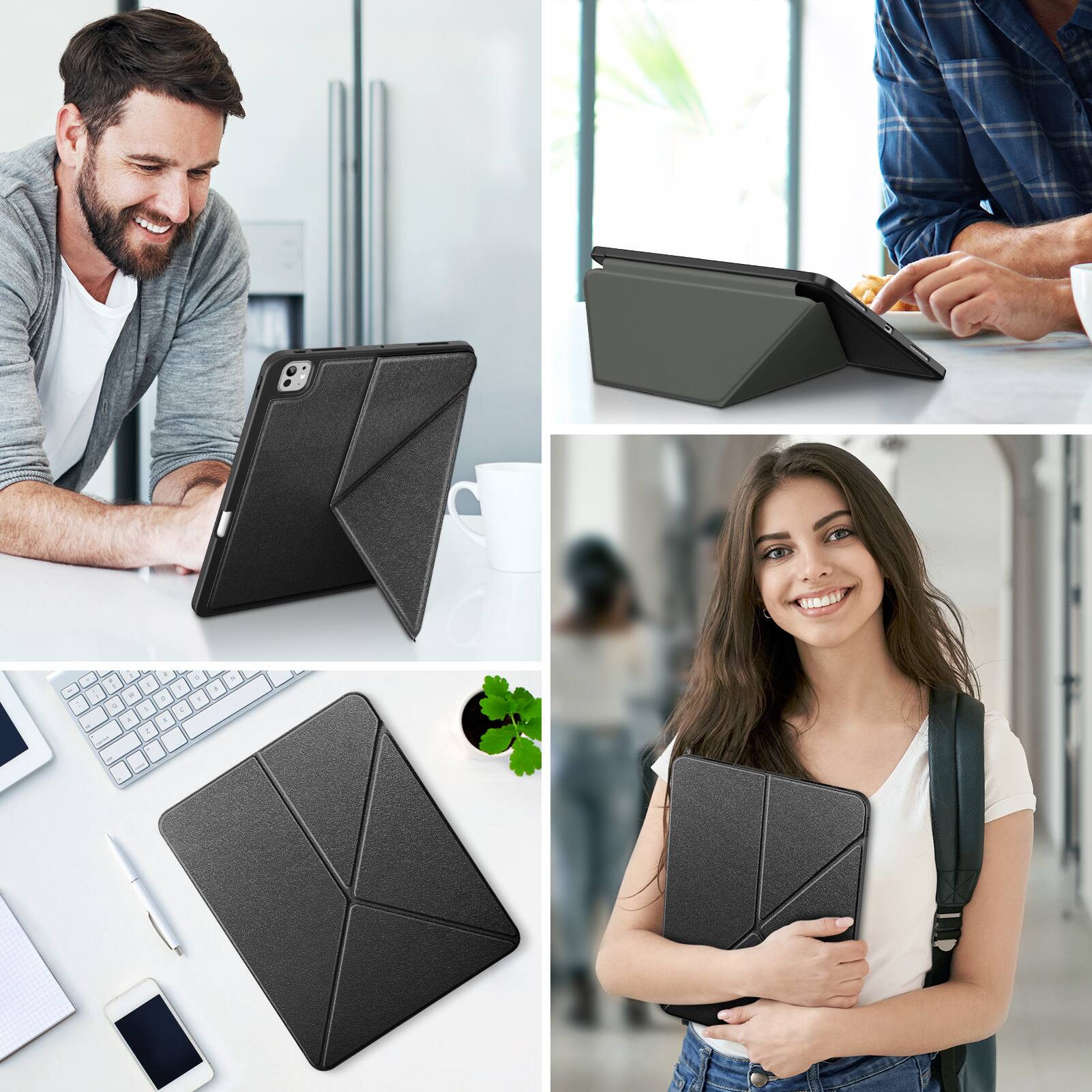 Alt View 2. DTTO - Case for iPad Pro 13 Inch Case (M5/M4) 2025/2024, Origami Case with Multi fold,  Pencil Holder, Support Auto Wake/Sleep - Black.