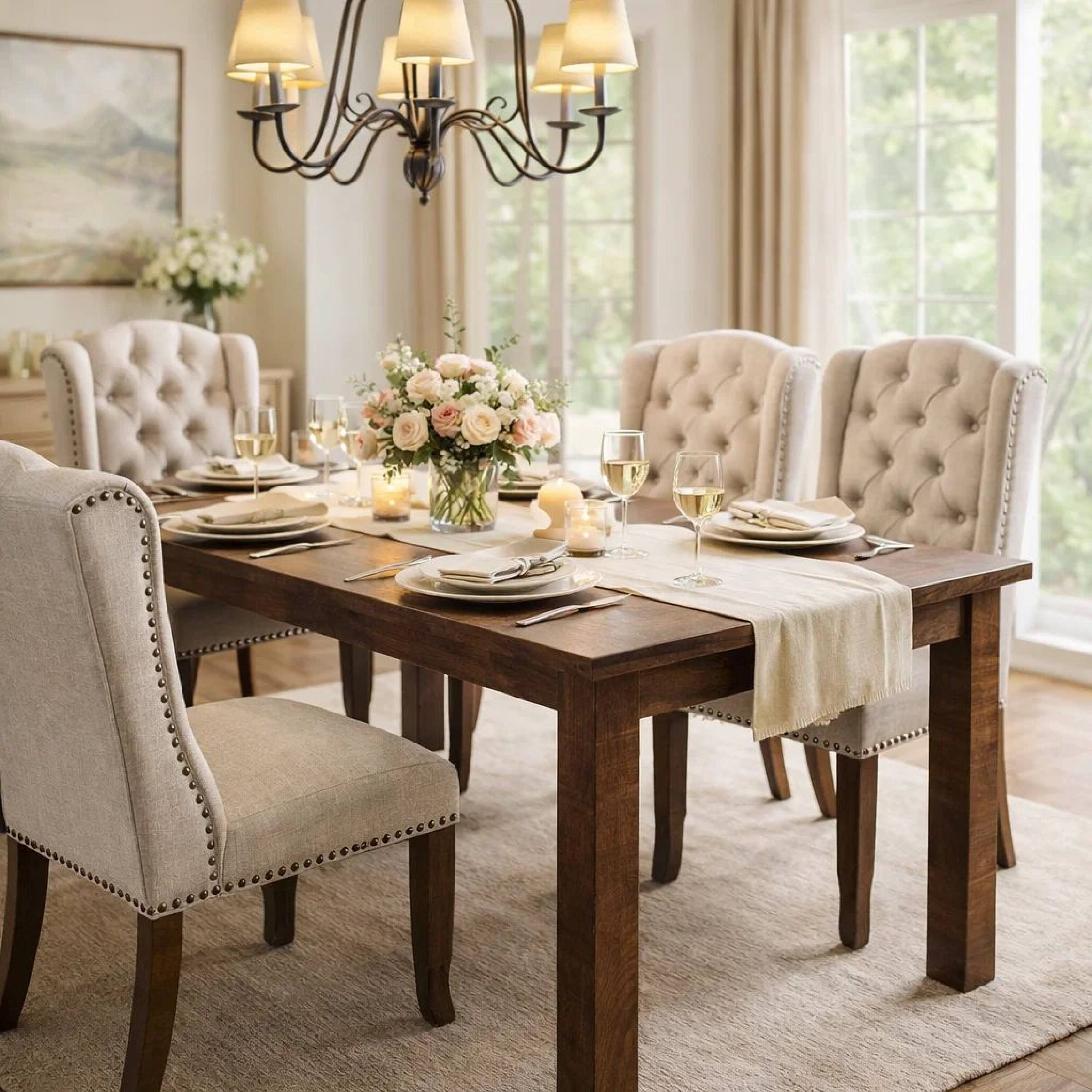 Alt View 6. Manhattan Lane - Button Tufted Fabric Upholstery Wingback Chair, Pack Of Two - Cream And Brown.