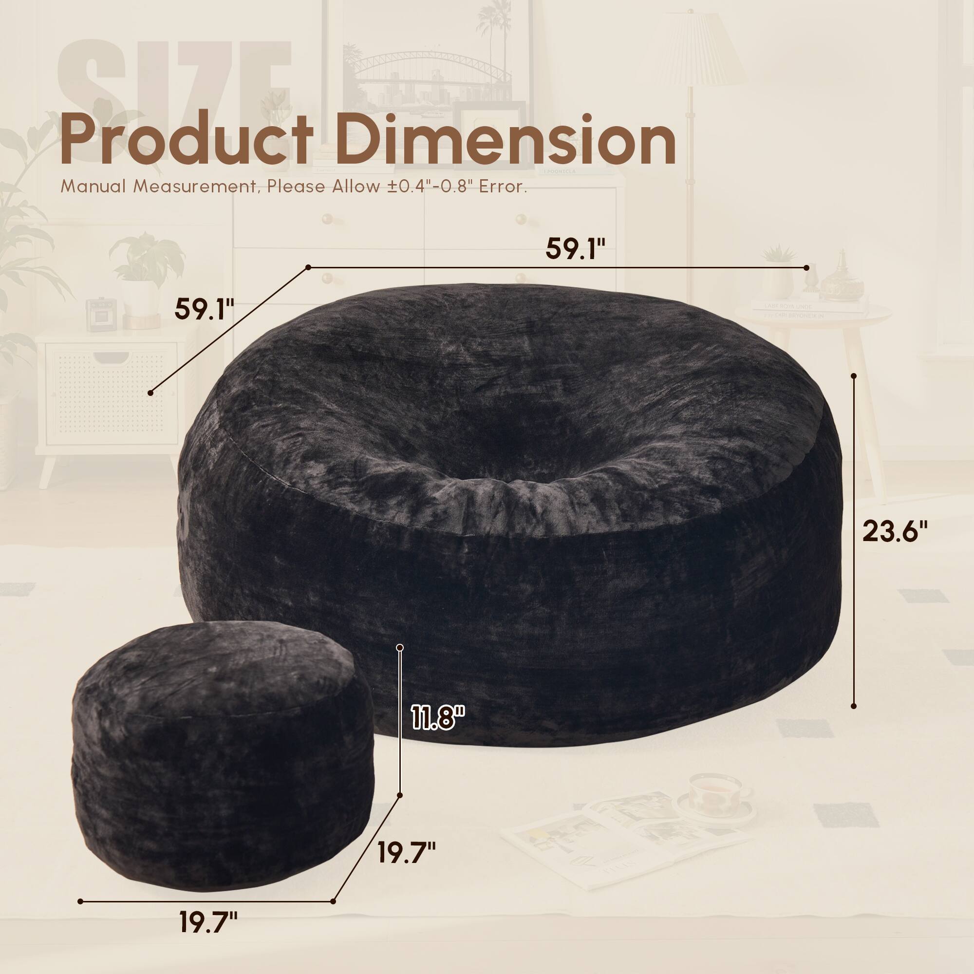 SOE Product Dimension  
Manual Measurement. Please Allow ±0.4"-0.8" Error.  
59.1" 59.1" 23.6" 11.8" 19.7" 19.7"