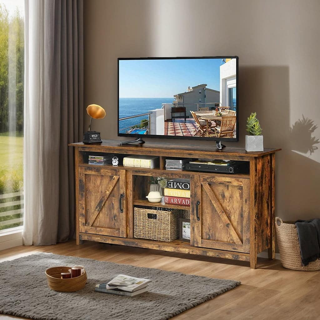 Kadyn - Entertainment Centers,TV Stands,60”Industrial TV Stand Entertainment Center with Shelve and Cabinet - Brown