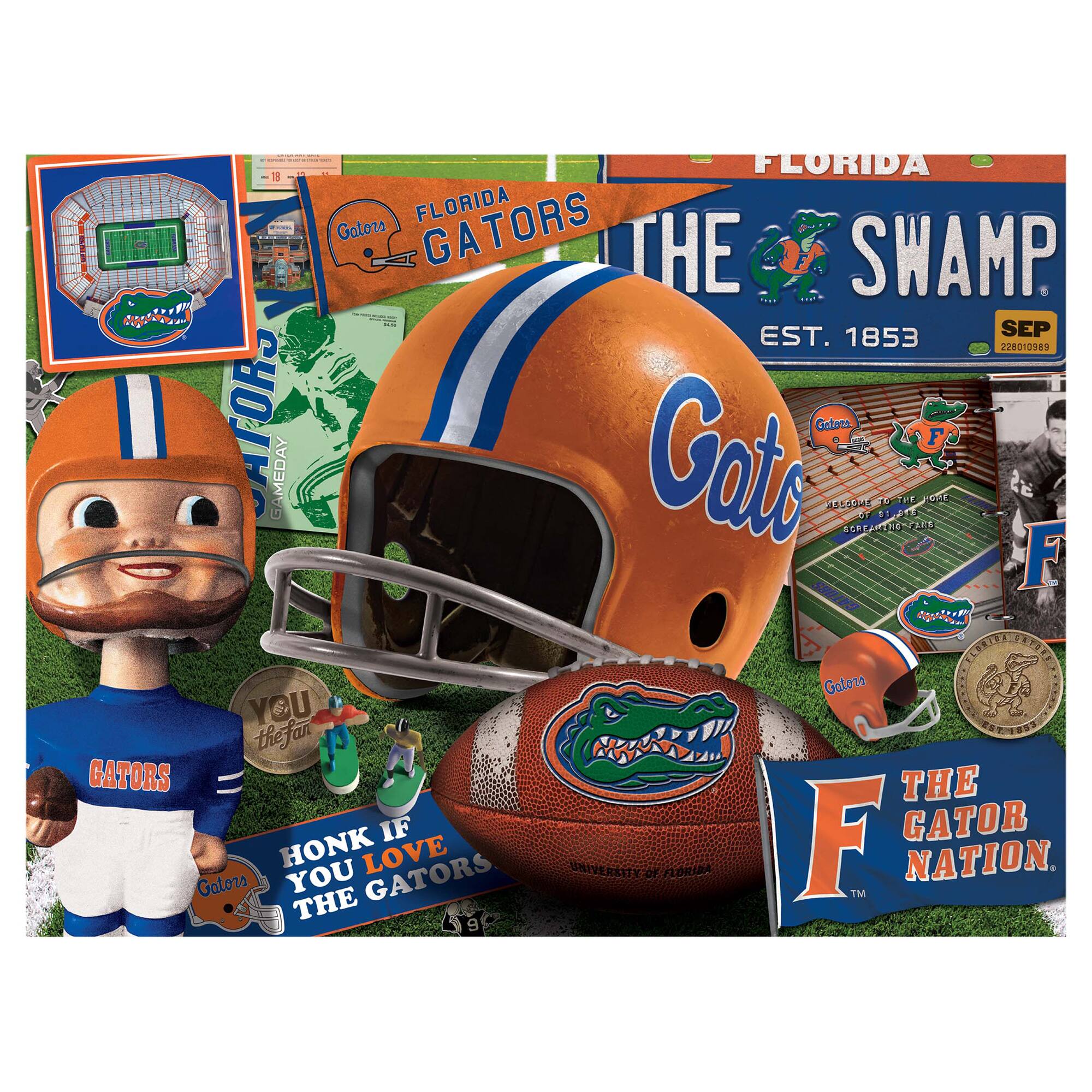 FLORIDA GATORS  
THE SWAMP  
EST. 1853  

Gato  
Gators  

YOU THE FAN  

HONK IF YOU LOVE THE GATORS  

THE GATOR NATION  

WELCOME TO THE HOME OF THE GATOR NATION  

GATORS GAMEDAY