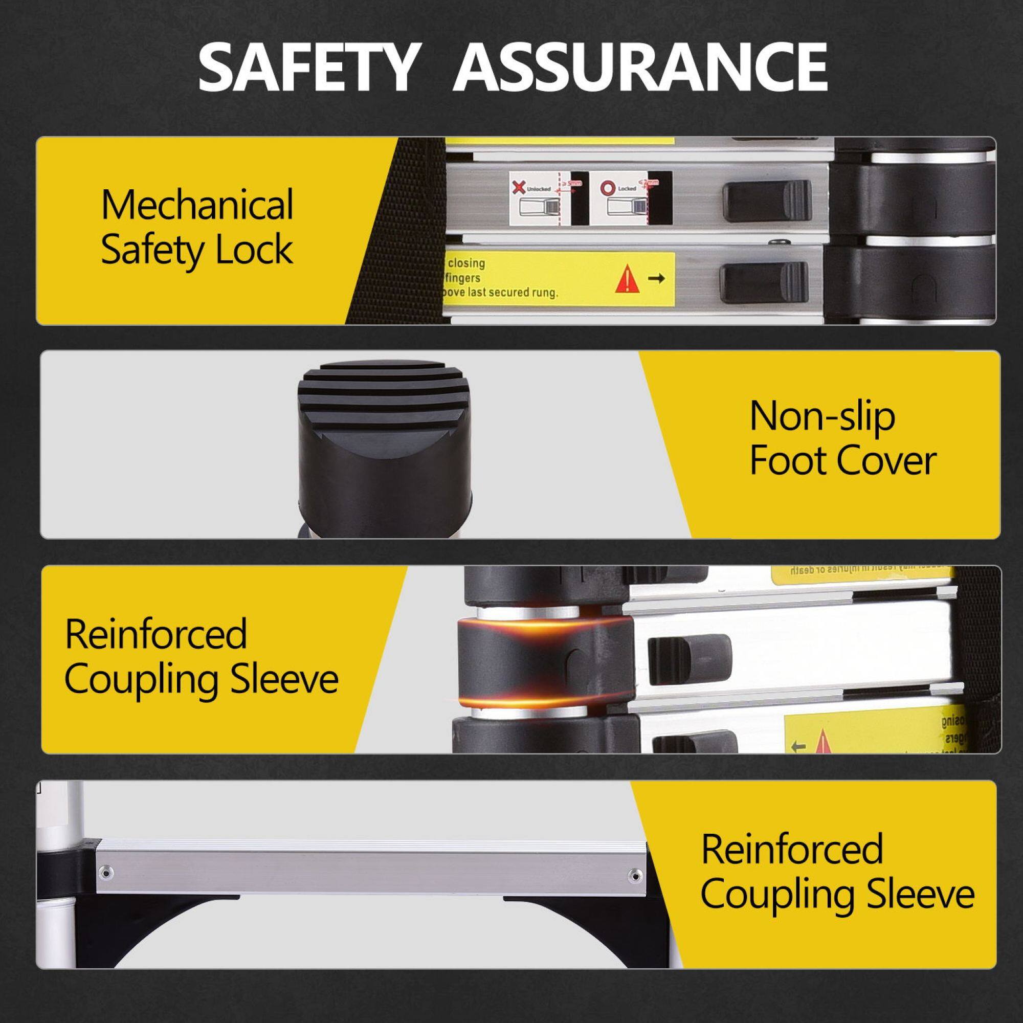 SAFETY ASSURANCE

- Mechanical Safety Lock
- Non-slip Foot Cover
- Reinforced Coupling Sleeve
- Reinforced Coupling Sleeve