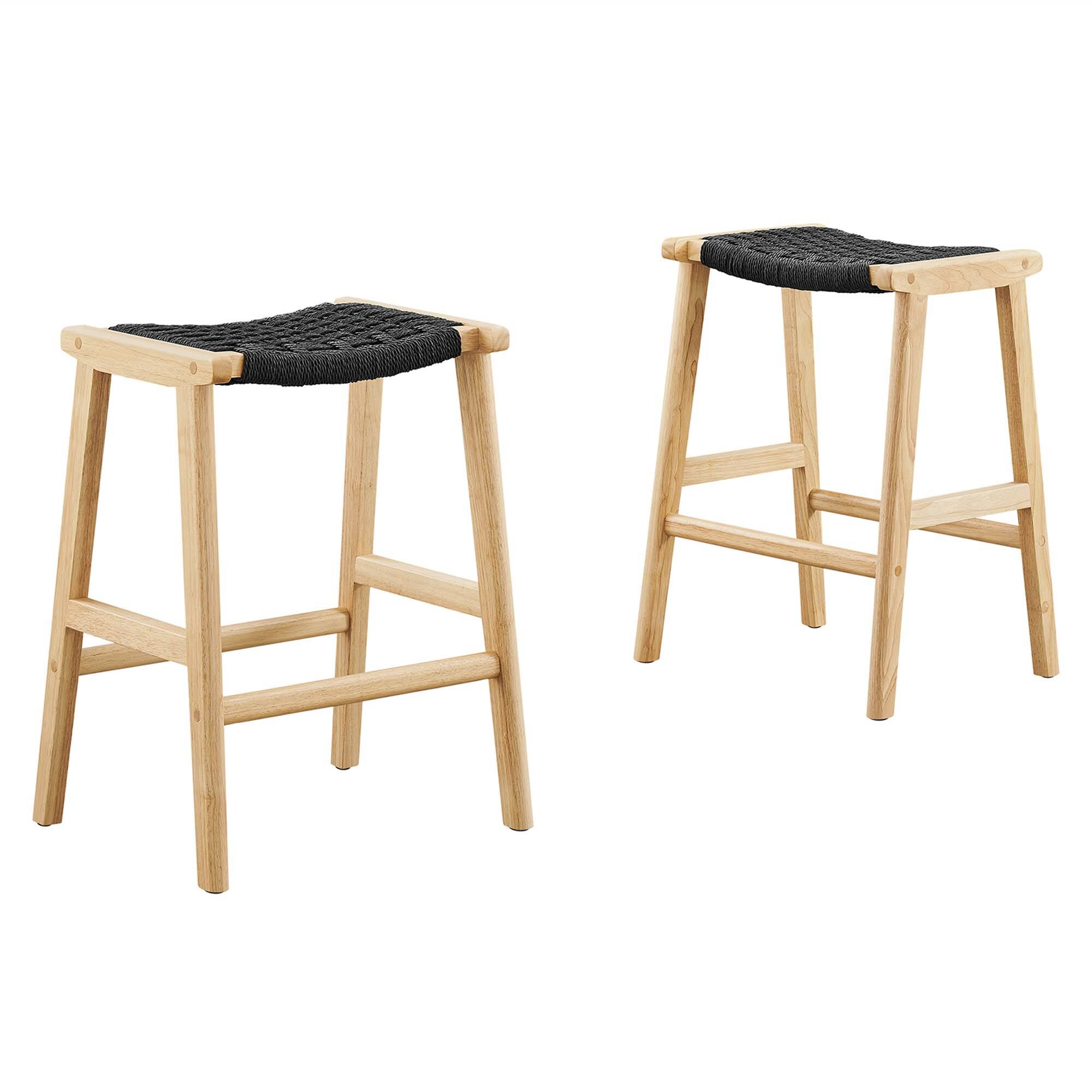Angle. Modway - Saoirse Woven Rope Wood Counter Stool Set of 2 by Modway - Natural Black.