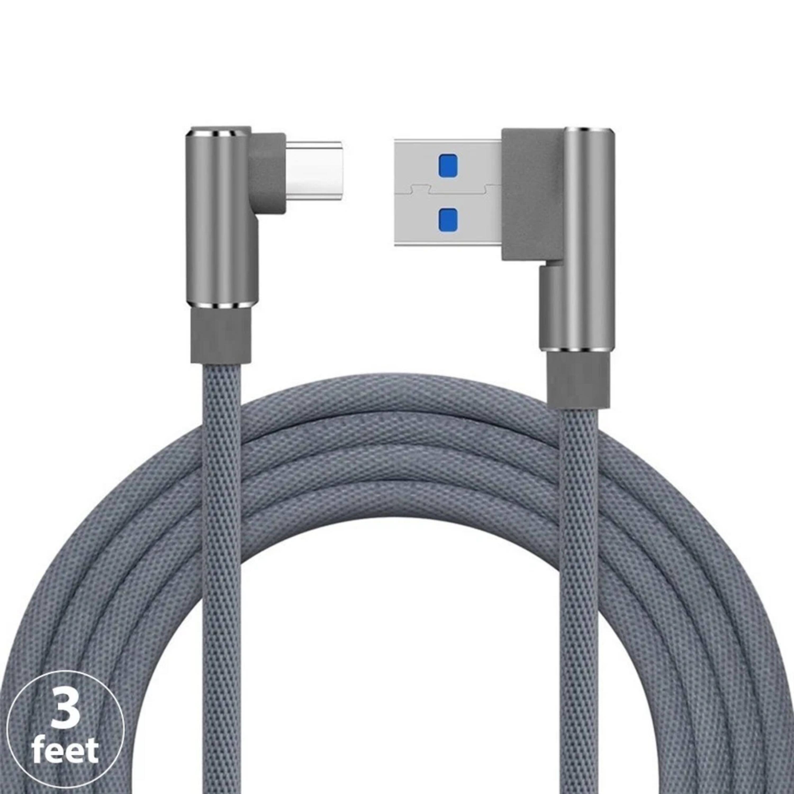 Angle. Kitcheniva - Fast Charging USB-A To USB-C Data Cable 3 Ft Gray 3 Pack.