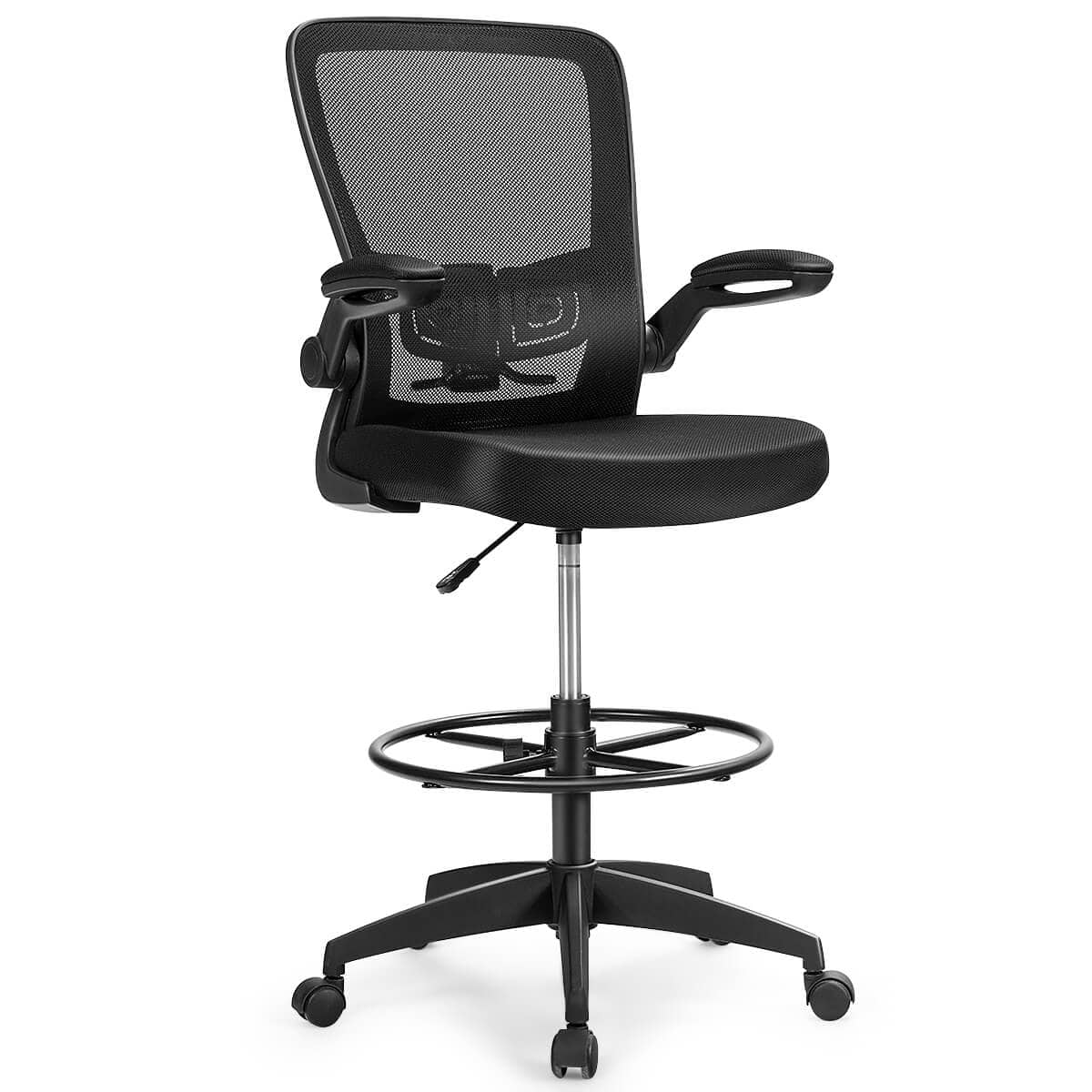 Alt View 21. Costway - Tall Adjustable Height Office Chair with Lumbar Support and Flip-Up Armrests - Black.