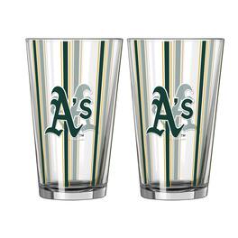 Logo Brands - Oakland Athletics Two-Piece 16oz. Striped Pint Glass Set - Multicolor