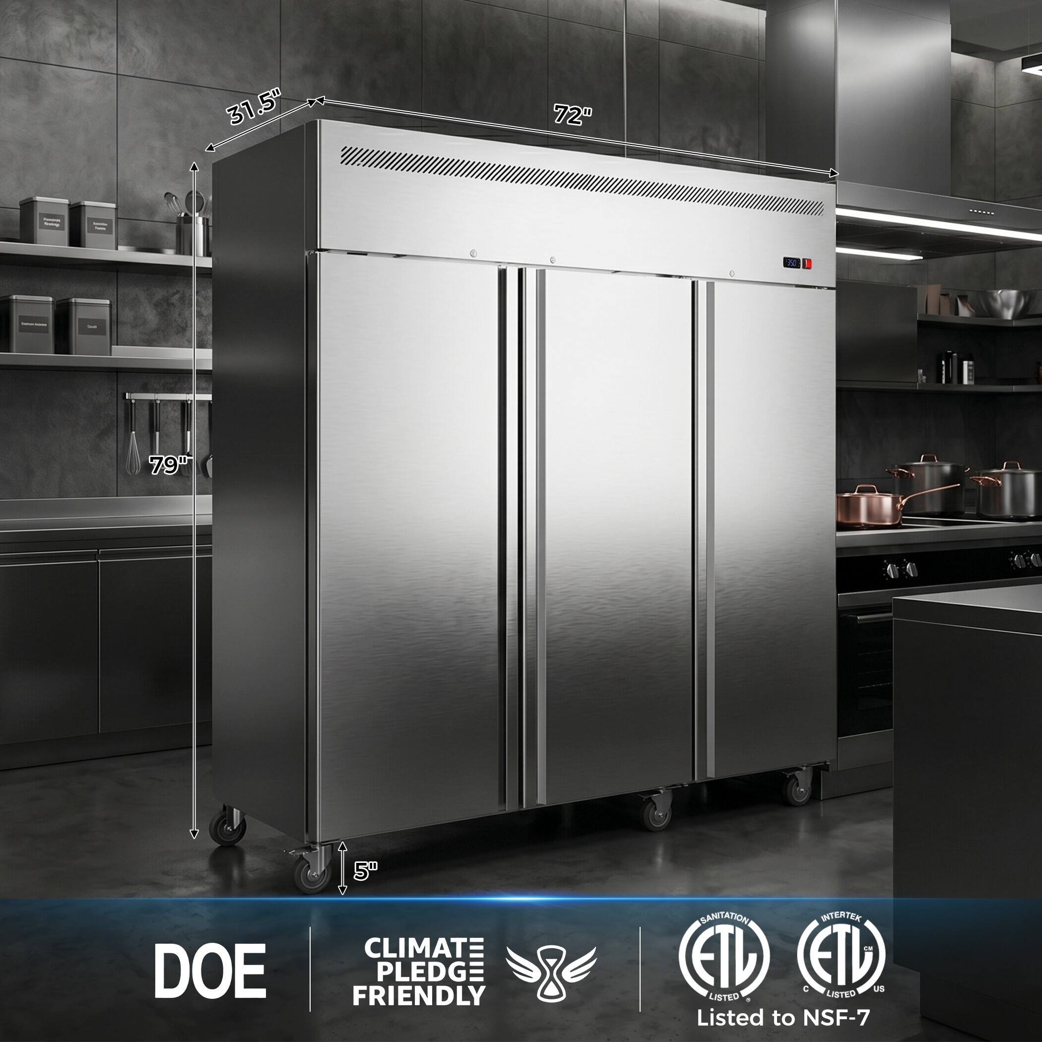31.5" 72" N 79" DOE 5"  
CLIMATE PLEDGE FRIENDLY  
SANITATION INTERTEK ETL ETL US LISTED  
Listed to NSF-7