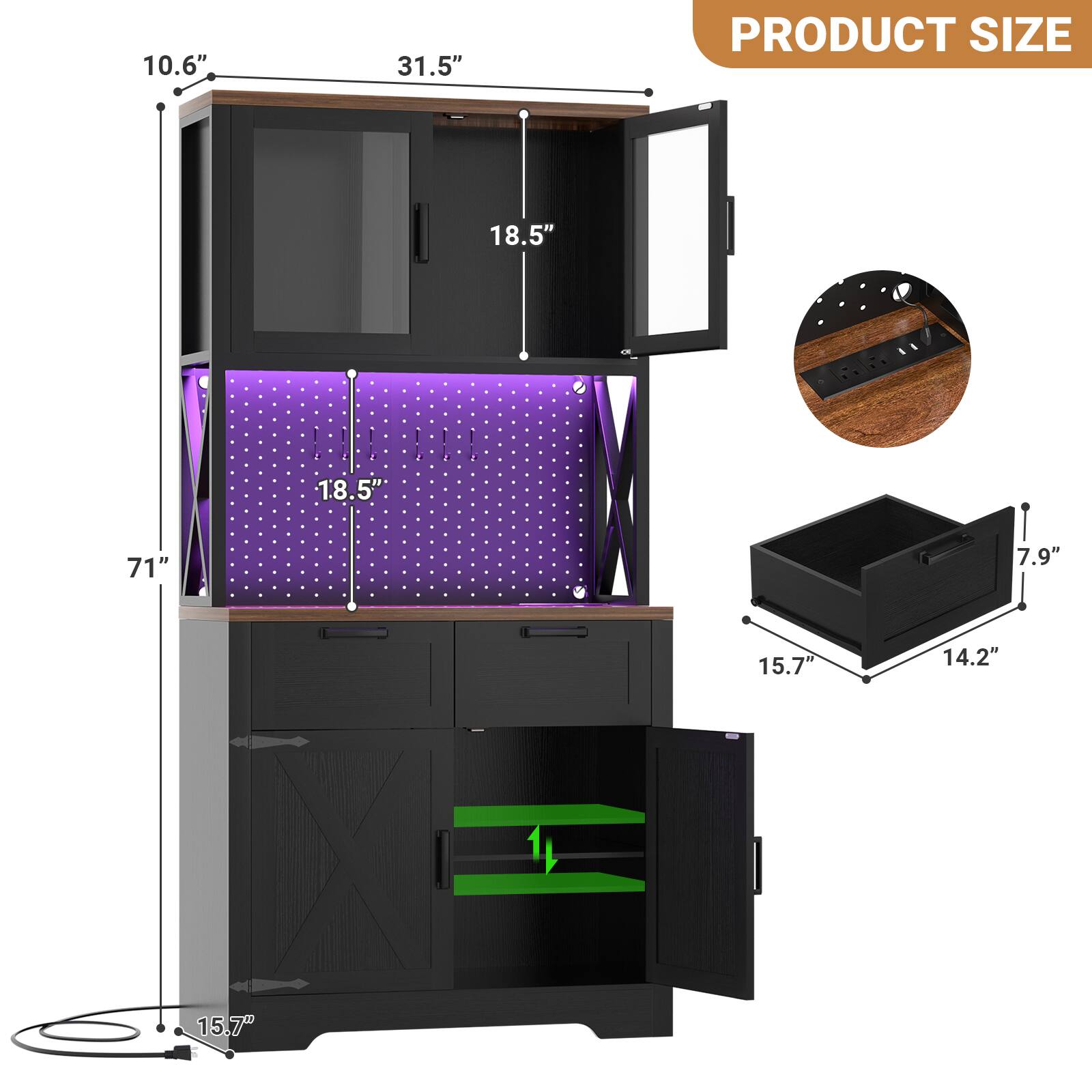 10.6"  
31.5"  
18.5"  
18.5"  
71"  
7.9"  
15.7"  
14.2"  
15.7"