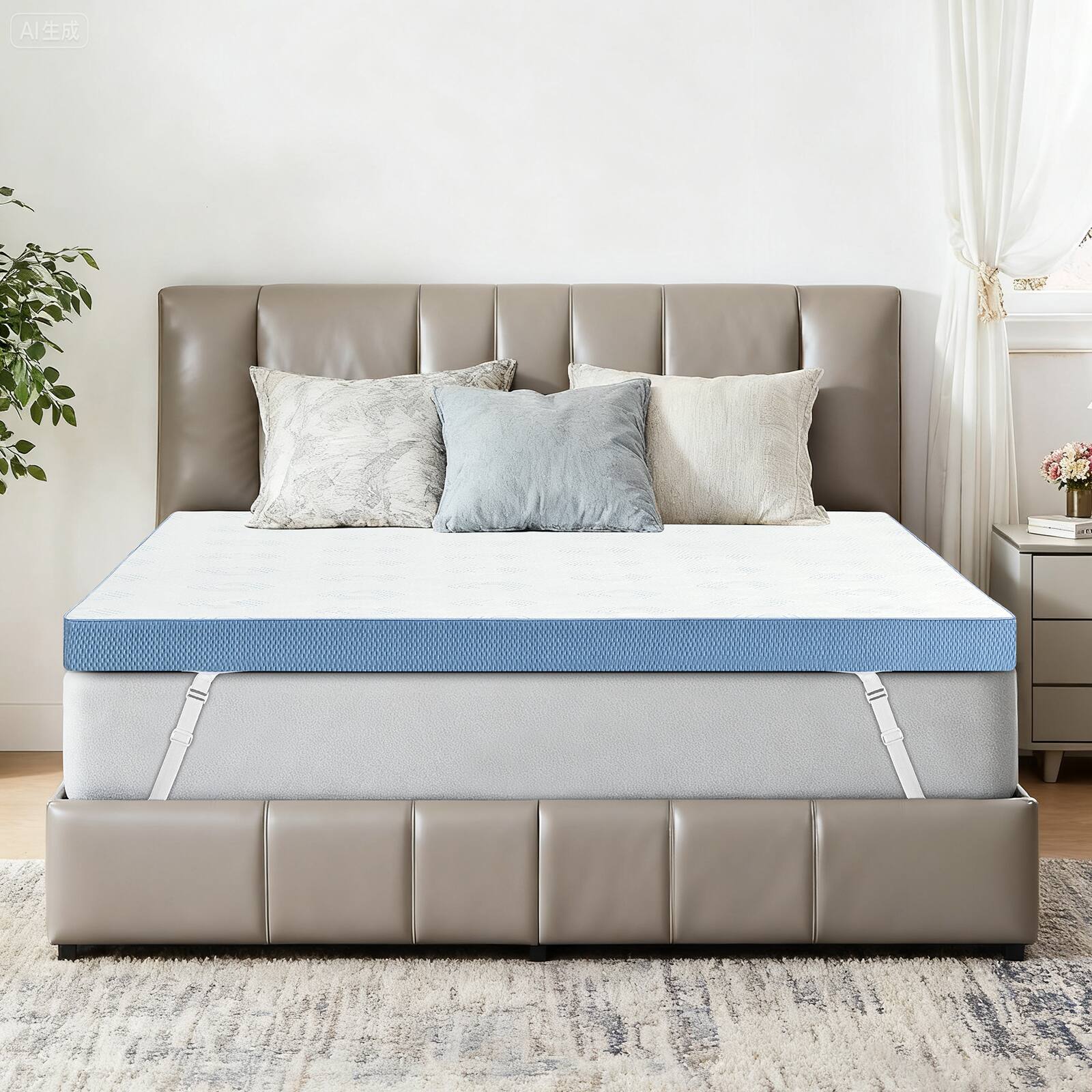 Angle. Dyonery - Dyonery TwinXL Size Firm Mattress Topper - High Density Foam Extra Support - Breathable Washable Cover with Anti-Slip - Gray.