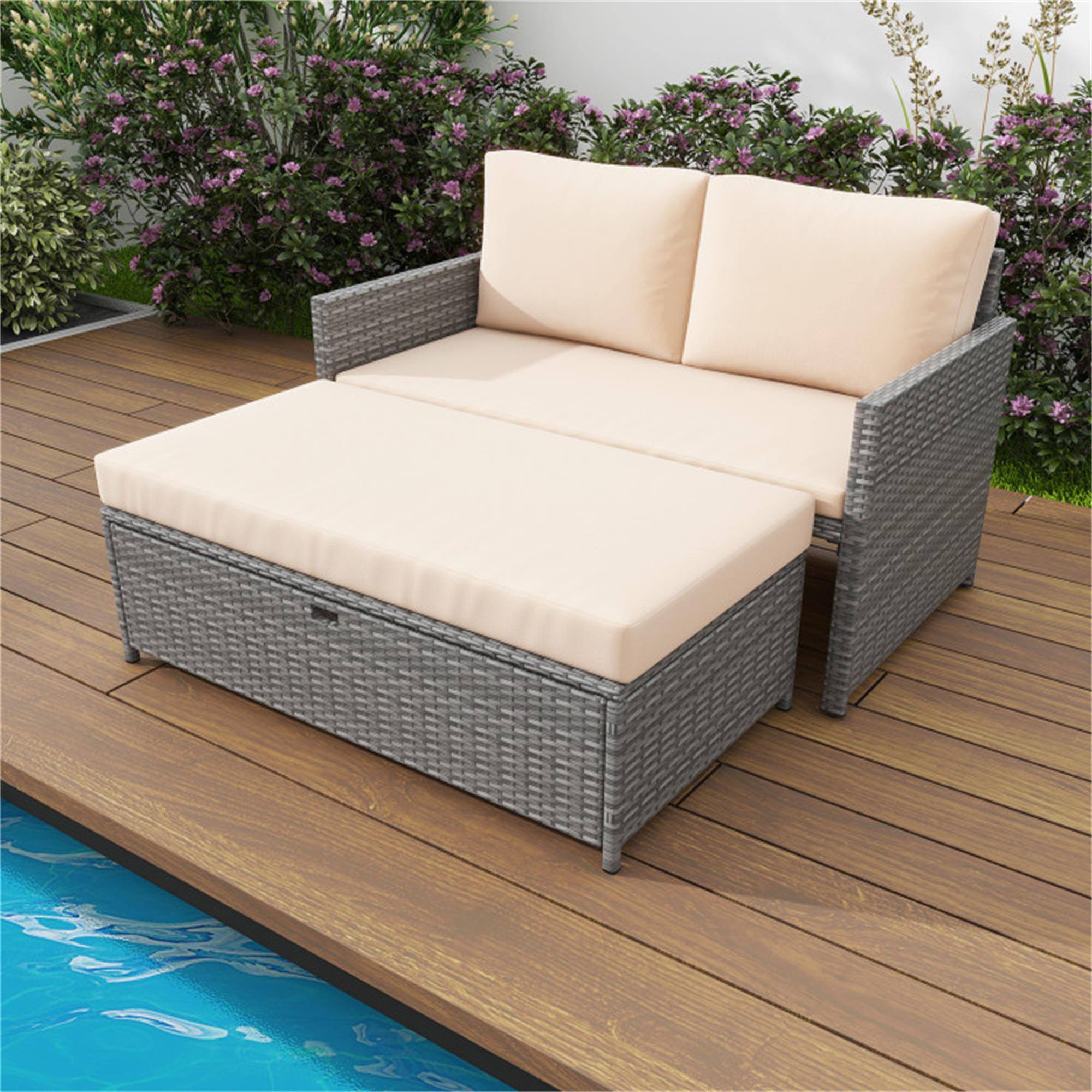 Alt View 1. Boyel Living - Brown Patio Sofa Wicker Loveseat and 31 Gal Ice Bucket Outdoor Rattan Daybed 46.5-in L x 26.5-in W x 24.0-in H - Brown.