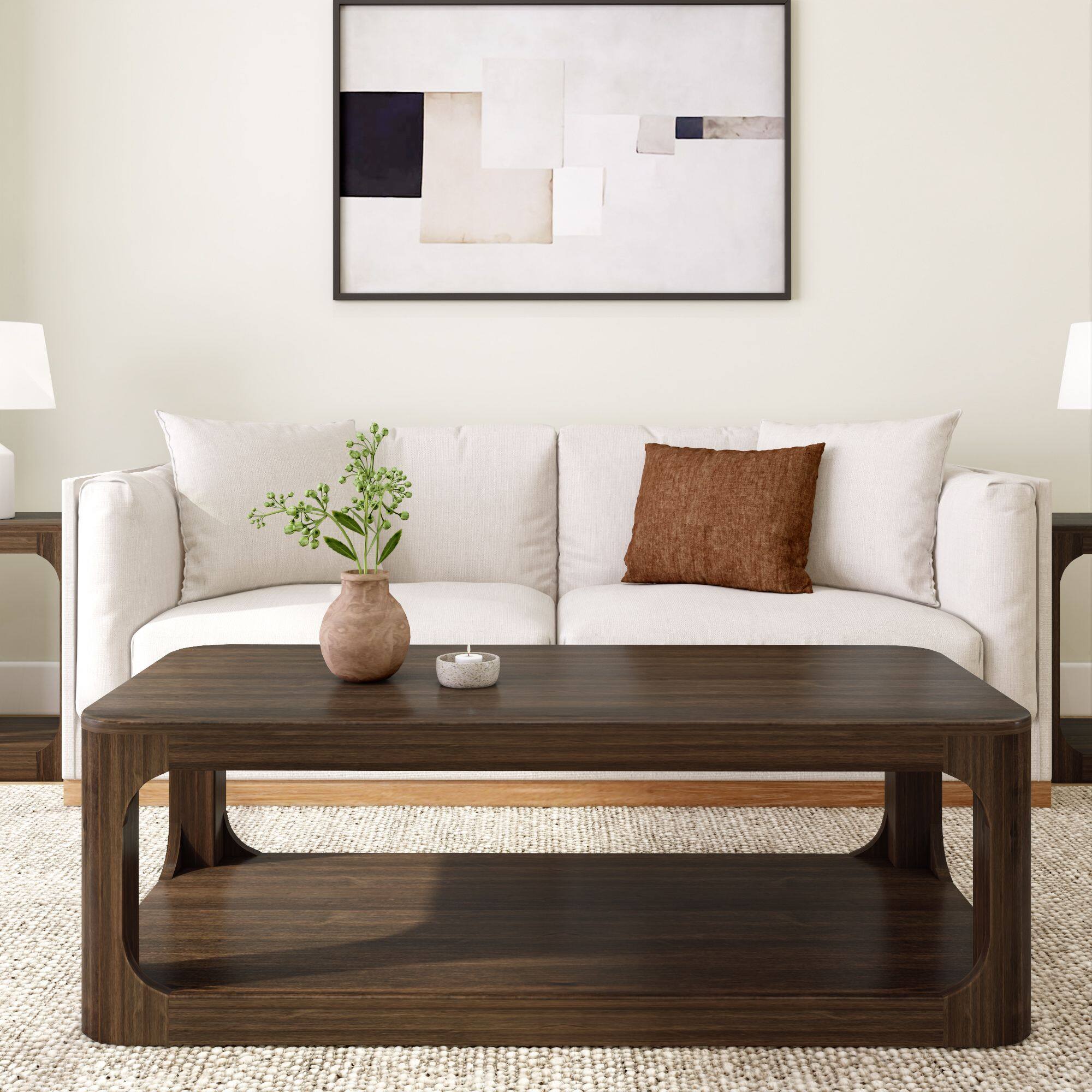 Alt View 1. Plank+Beam - Forma Rectangular Coffee Table with Shelf (54in x 24in / 1370mm x 610mm), Walnut - Walnut.