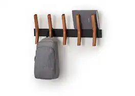 TRINITY - DRAKESTONE Mid-Century Coat Rack w/ 5 Wooden Hooks - Black