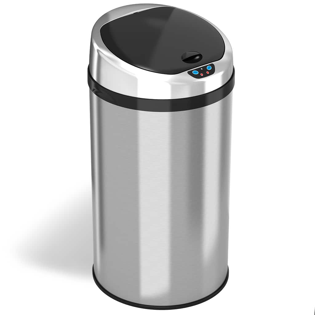 Angle. iTouchless - NX 8-Gal. Touchless Round Trash Can - Stainless Steel.
