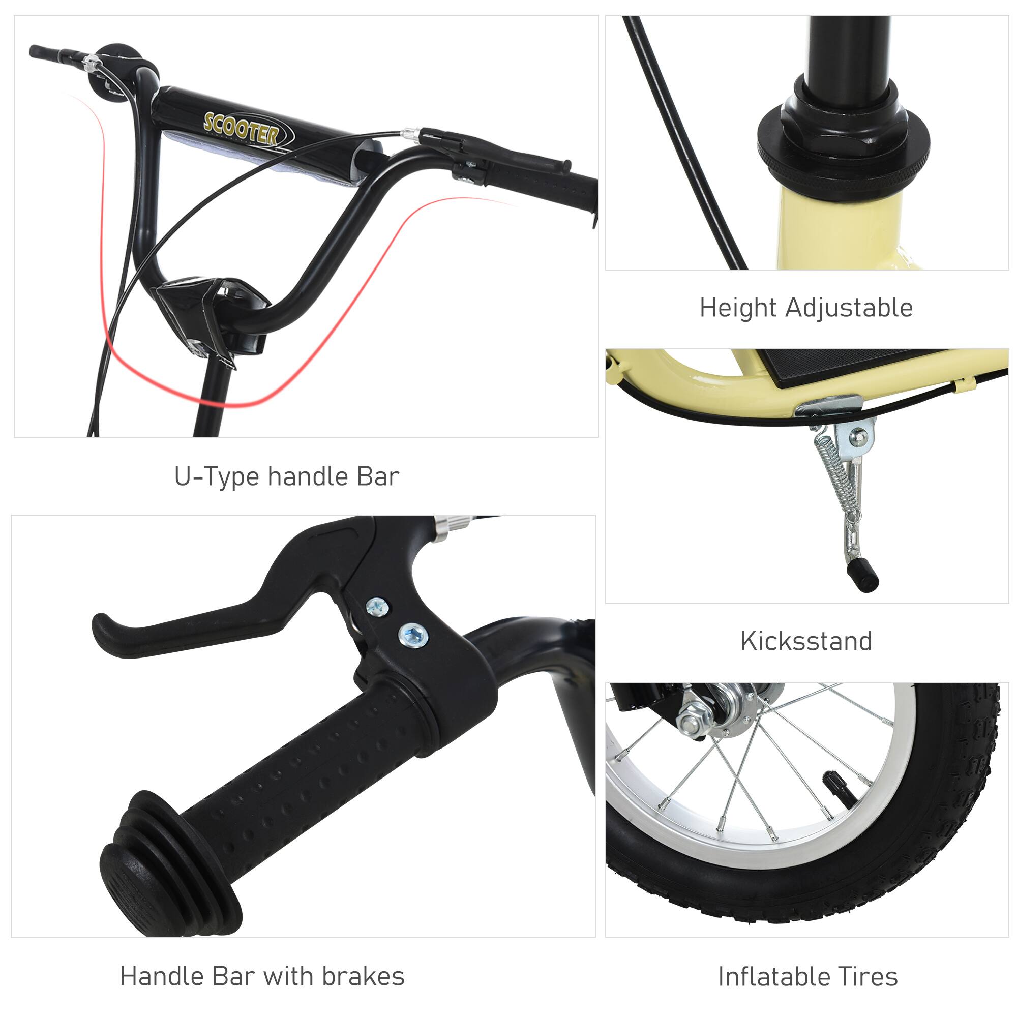 - U-Type handle Bar
- Height Adjustable
- Handle Bar with brakes
- Kickstand
- Inflatable Tires