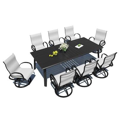 Left. Crestlive Products - Crestlive Products 7/9/11pc Water Proof All-Aluminum Patio Dining Set Rectangle Table 360-degree Rotation Chairs - White-9PC.