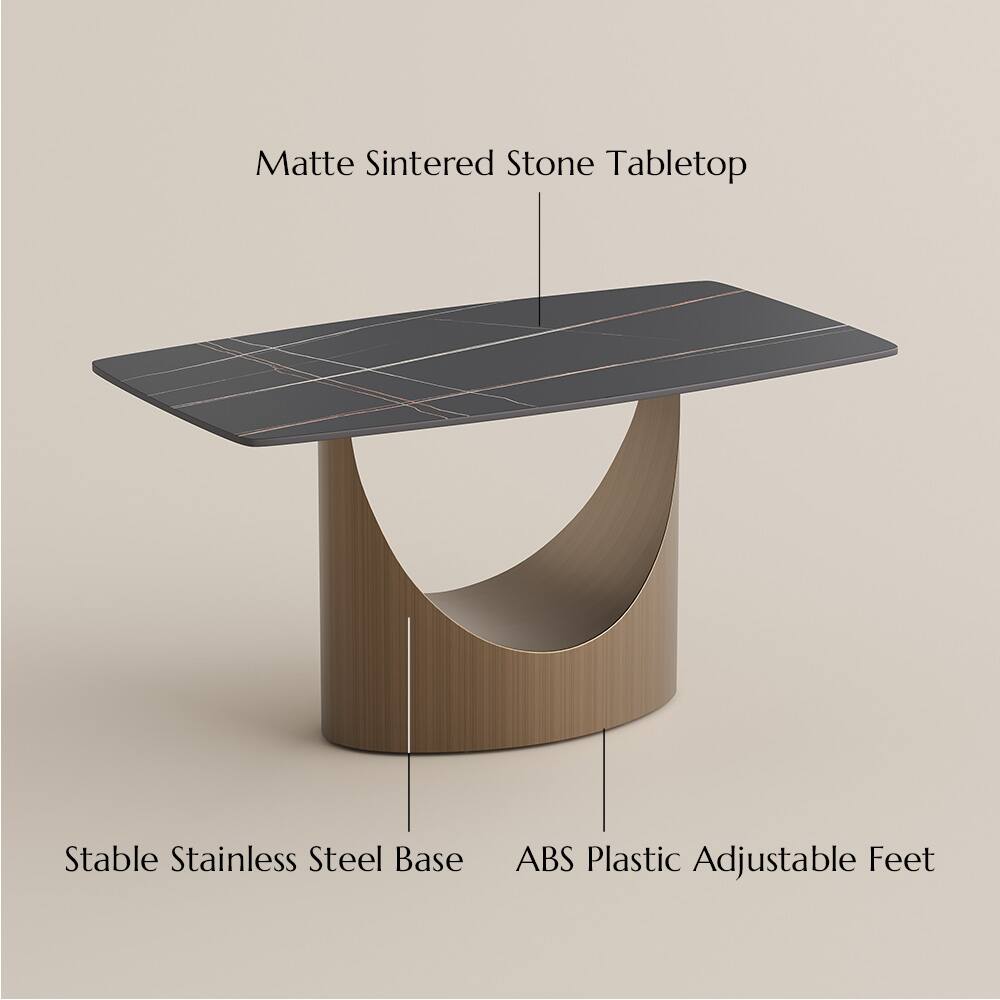Matte Sintered Stone Tabletop  
Stable Stainless Steel Base  
ABS Plastic Adjustable Feet