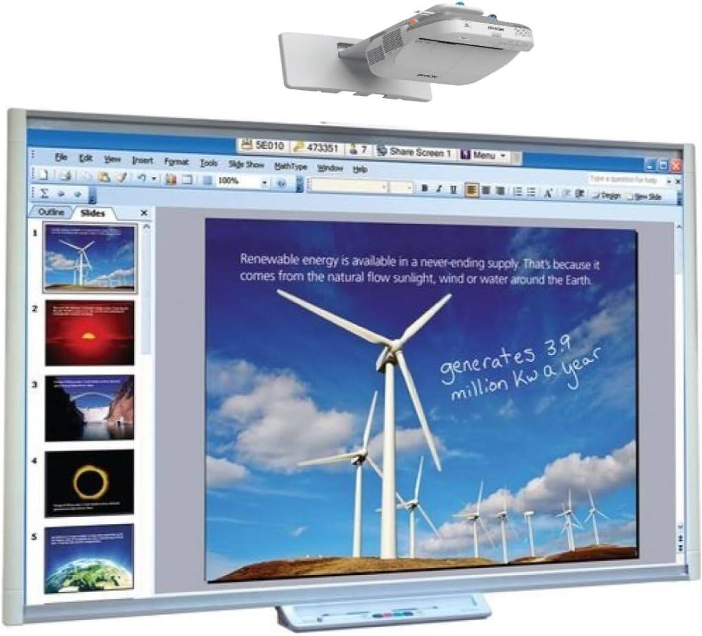 Sure, here is the corrected and grouped text:

---

**Slide 1:**
- Renewable energy is available in a never-ending supply. That's because it comes from the natural flow of sunlight, wind, or water around the Earth.

**Slide 2:**
- Generates 3.9 million Kwa a year

---

**Menu Bar:**
- File Edit View Insert Format Tools Slide Show BatchType Window Help

**Toolbar:**
- Outline Slides

**Screen Options:**
- 100% Share Screen 1 Menu

**Projector:**
- PHILIPS

---