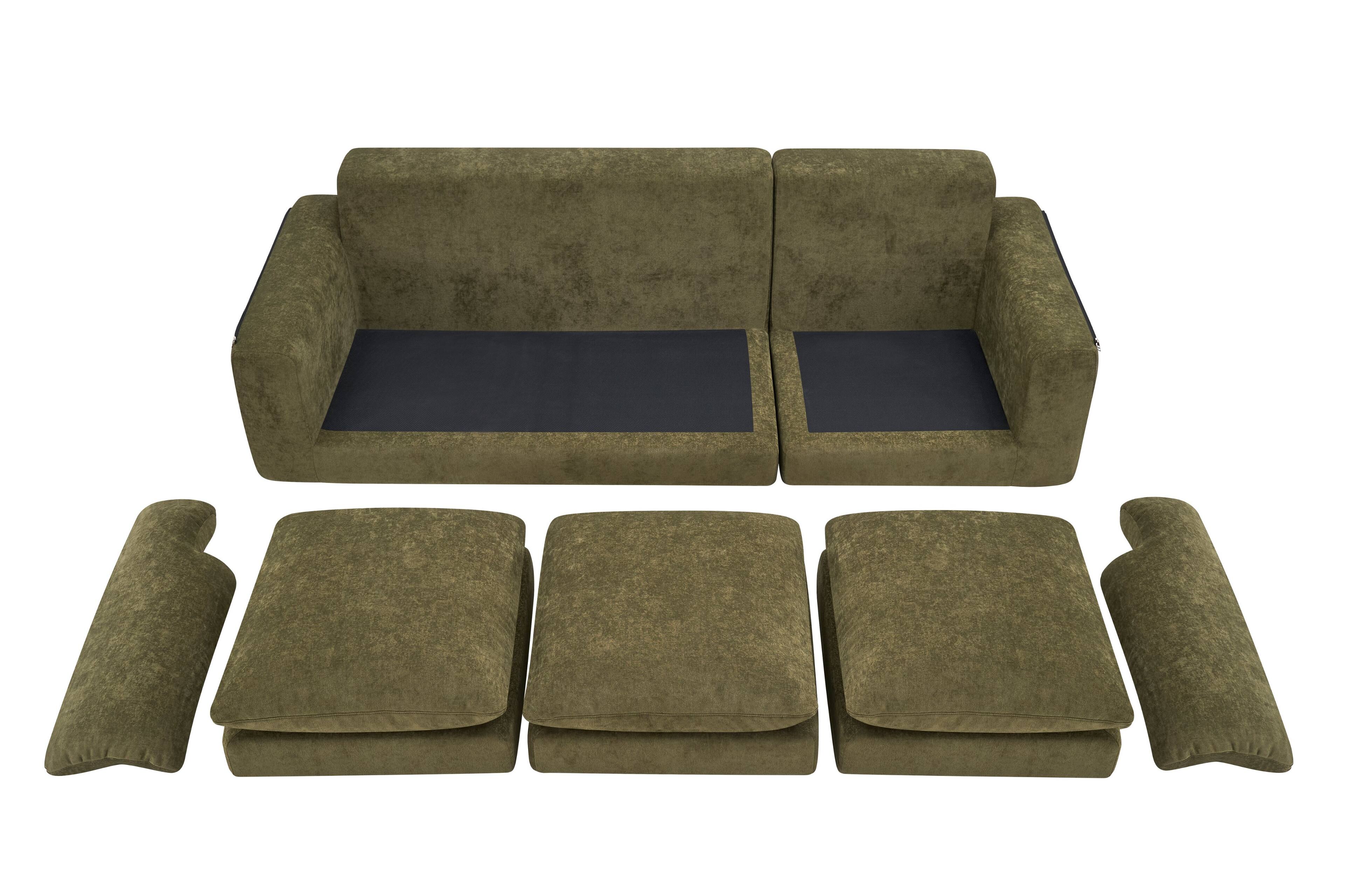 Alt View 3. Anysun - Modular Sectional Sofa – L-Shape Cloud Couch with 1 Movable Ottoman, Comfy Chenille Deep Seat - Green.