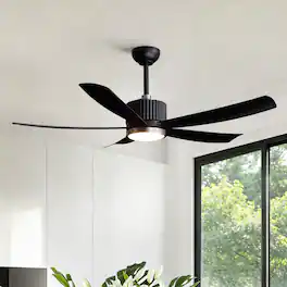 Siljoy - 52" Modern Ceiling Fan with Light, 5-Blade DC Fan with Remote/App - Black