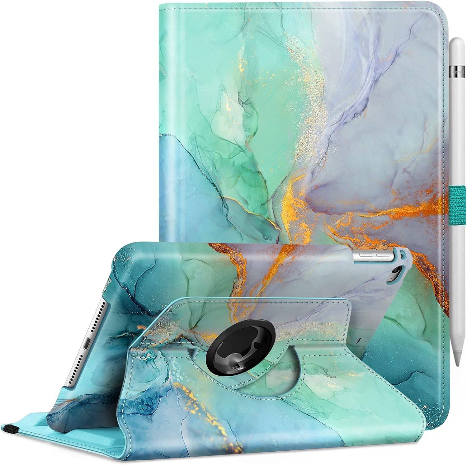 Front. Fintie - Rotating Case for iPad mini 5th Generation 7.9 inch/ iPad mini 4 (7.9 Inch) 360° Swivel Stand Shockproof Cover - Emerald Marble.