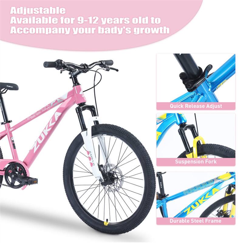 Adjustable  
Available for 9-12 years old to Accompany your baby's growth  

ZUKA AS AN ZUKA  
Quick Release Adjust Suspension Fork  
ZUKKA Durable Steel Frame