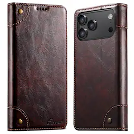 Dteck - for iPhone 18 Pro Case, Retro PU Leather Folio Flip Wallet with Credit Card Holder Shockproof Phone Cover - Coffee