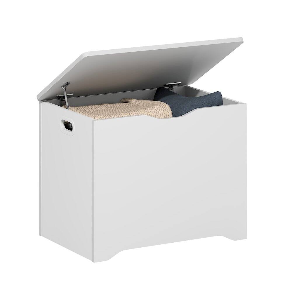 Back. Furinno - BASIC Storage Chest, Storage Bench with Safety Hinged Soft Closed Lid, Storage Box, 15.6 x 23.6 x 18 - White.