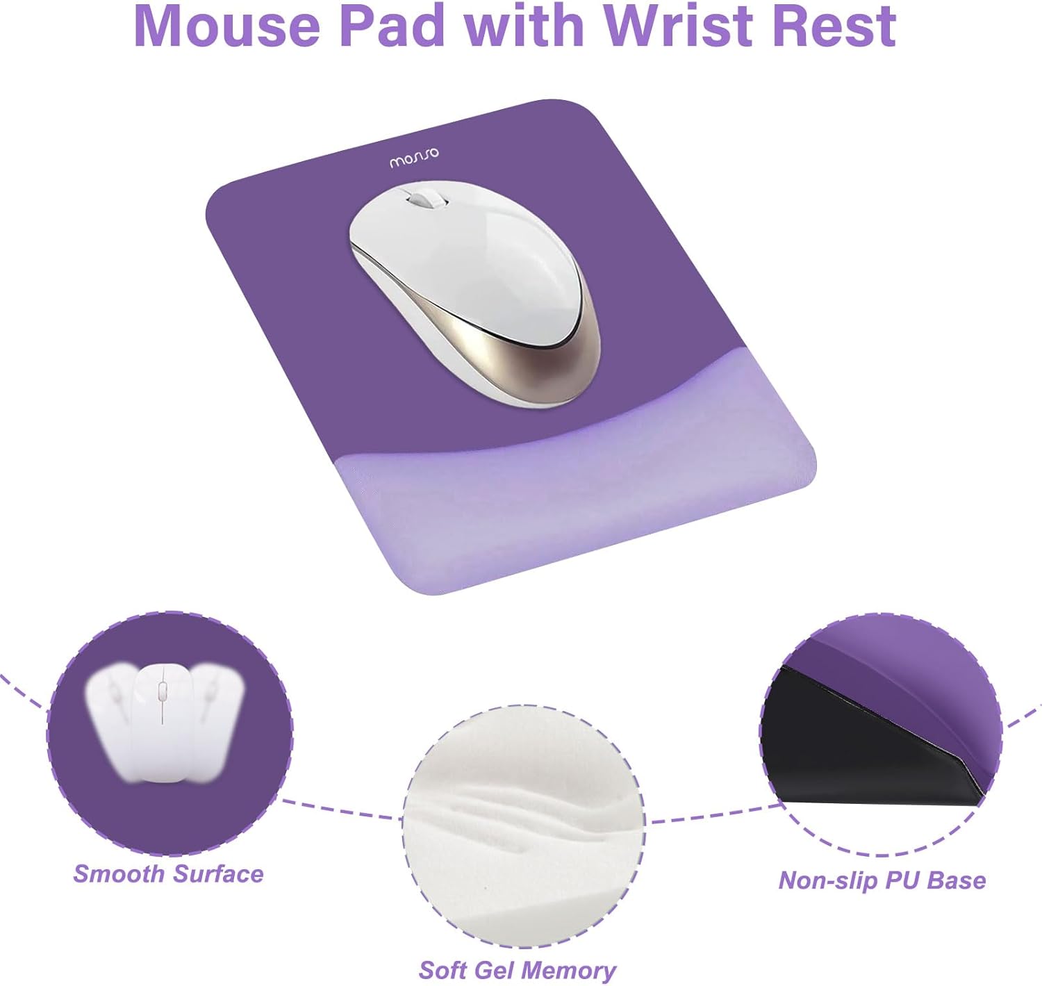 Mouse Pad with Wrist Rest

- Smooth Surface
- Soft Gel Memory
- Non-slip PU Base