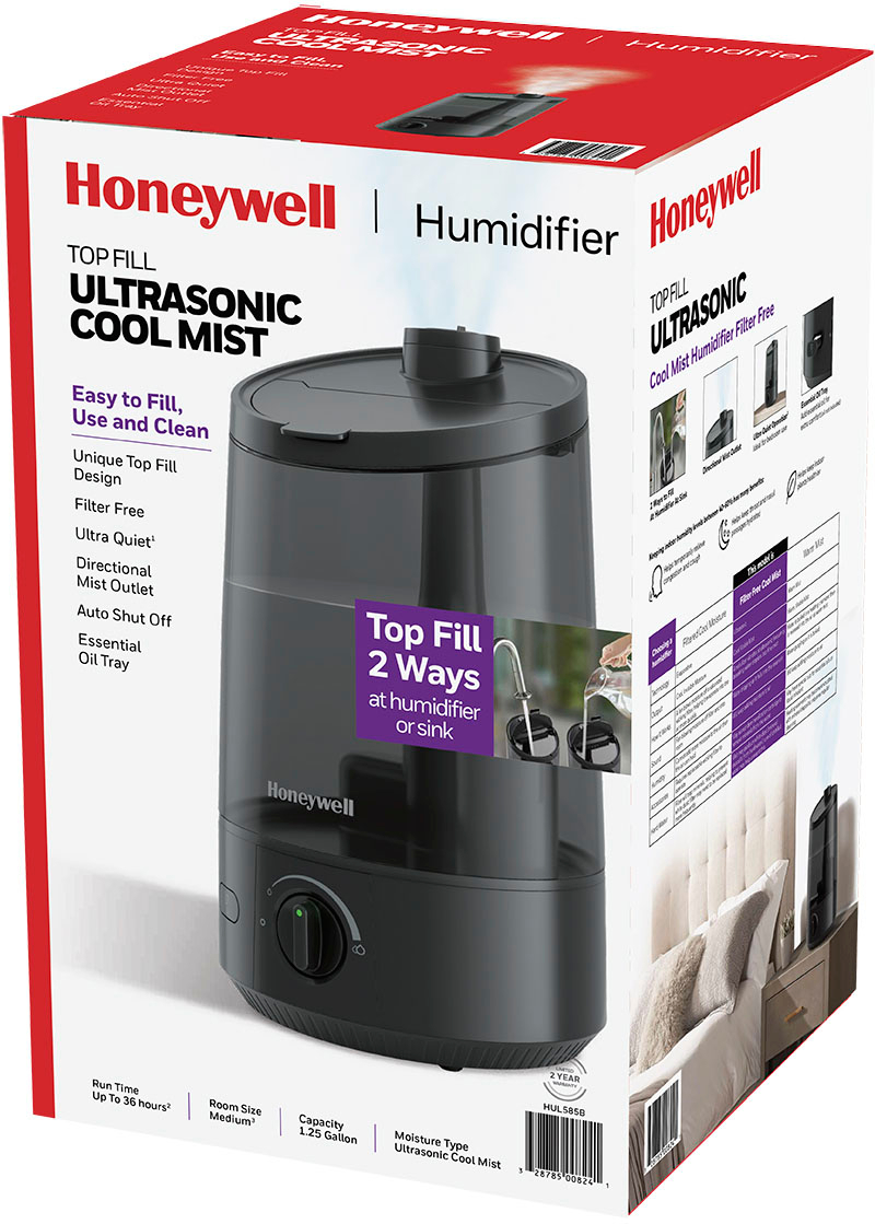 Honeywell Top Fill Tower Cool Mist Humidifier, 1.7 gal, 9.8 W x 8.7 D x 24.7 H, Black