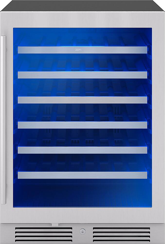 Angle. Zephyr - Presrv 24 in. 53-Bottle Built in/Freestanding Wine Cooler with Single Temperature Zone and 39 dBA - Stainless Steel/Glass.