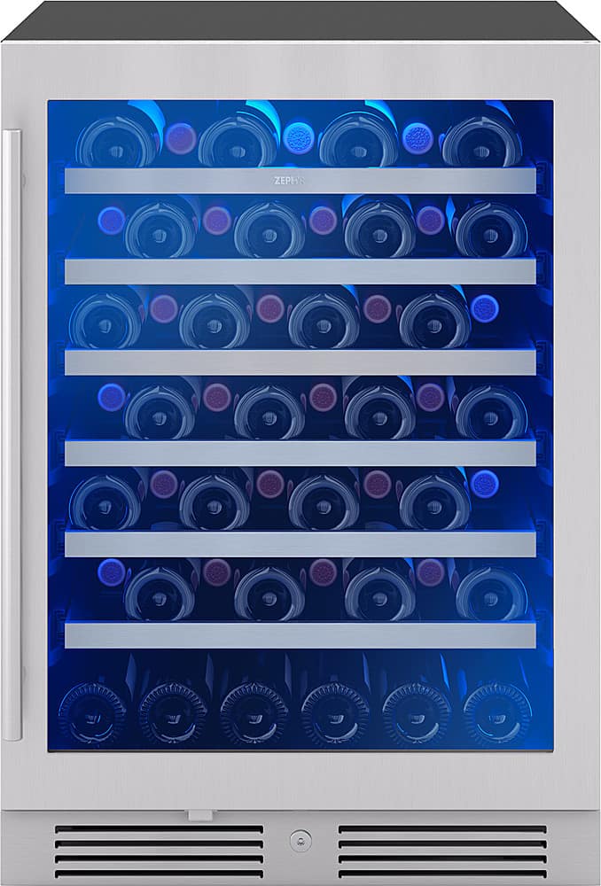 Front. Zephyr - Presrv 24 in. 53-Bottle Built in/Freestanding Wine Cooler with Single Temperature Zone and 39 dBA - Stainless Steel + Glass.