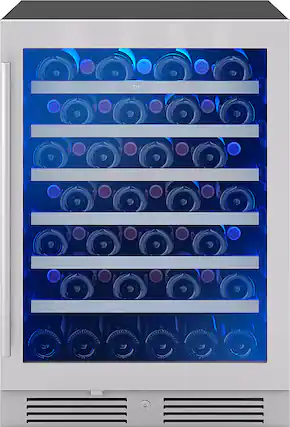 Front. Zephyr - Presrv 24 in. 53-Bottle Built in/Freestanding Wine Cooler with Single Temperature Zone and 39 dBA - Stainless Steel + Glass.