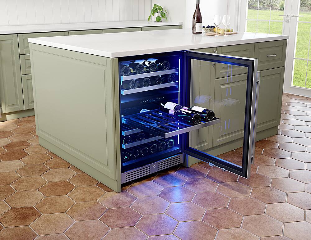 Alt View 11. Zephyr - Presrv 24 in. 45-Bottle Built in/Freestanding Wine Cooler with Dual Temperature Zone and Reversible Door - Stainless Steel + Glass.