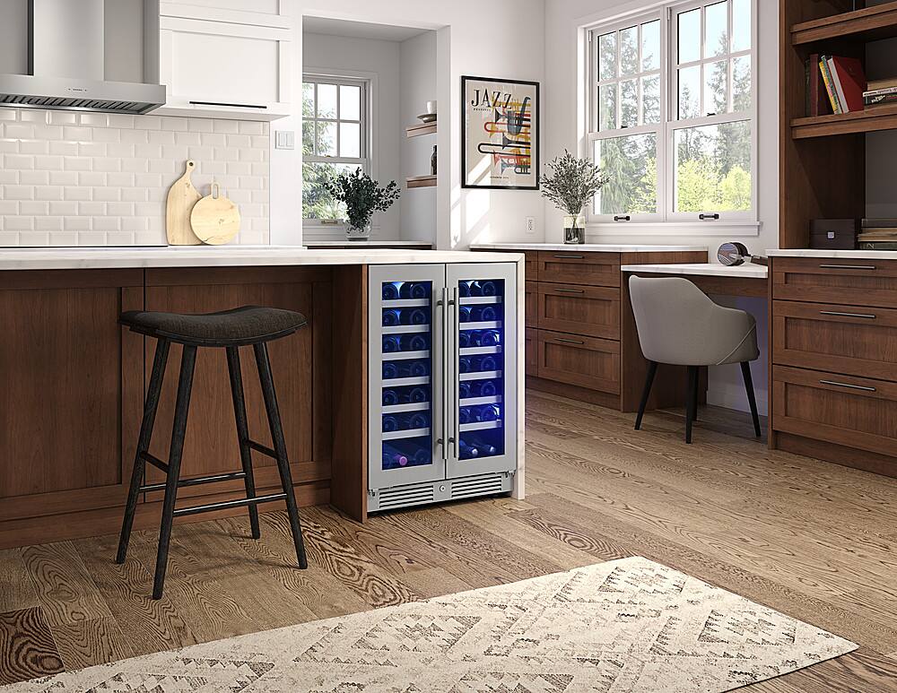 Alt View 12. Zephyr - Presrv 24 in. 42-Bottle Built in/Freestanding Wine Cooler with Dual Temperature Zone and French Doors - Stainless Steel + Glass.