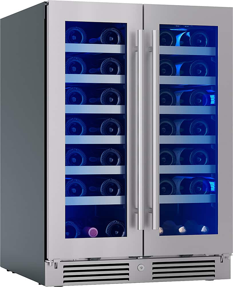 Alt View 15. Zephyr - Presrv 24 in. 42-Bottle Built in/Freestanding Wine Cooler with Dual Temperature Zone and French Doors - Stainless Steel + Glass.
