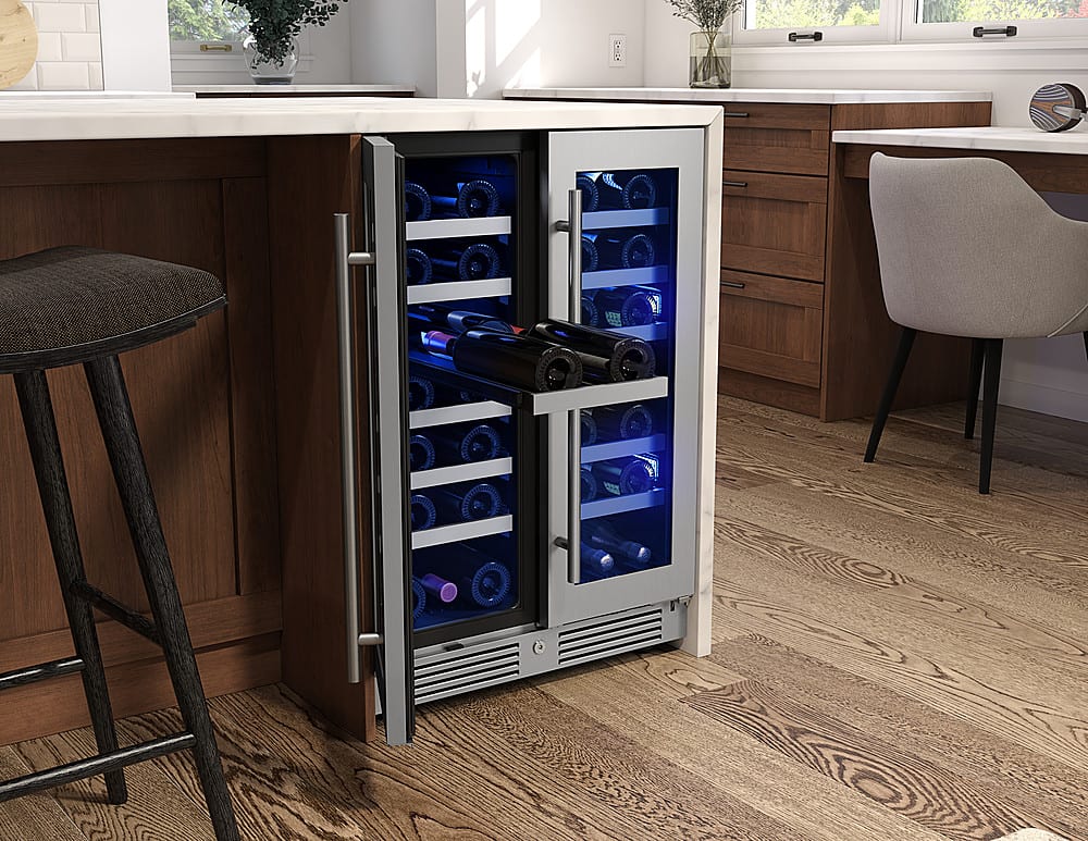 Alt View 18. Zephyr - Presrv 24 in. 42-Bottle Built in/Freestanding Wine Cooler with Dual Temperature Zone and French Doors - Stainless Steel + Glass.