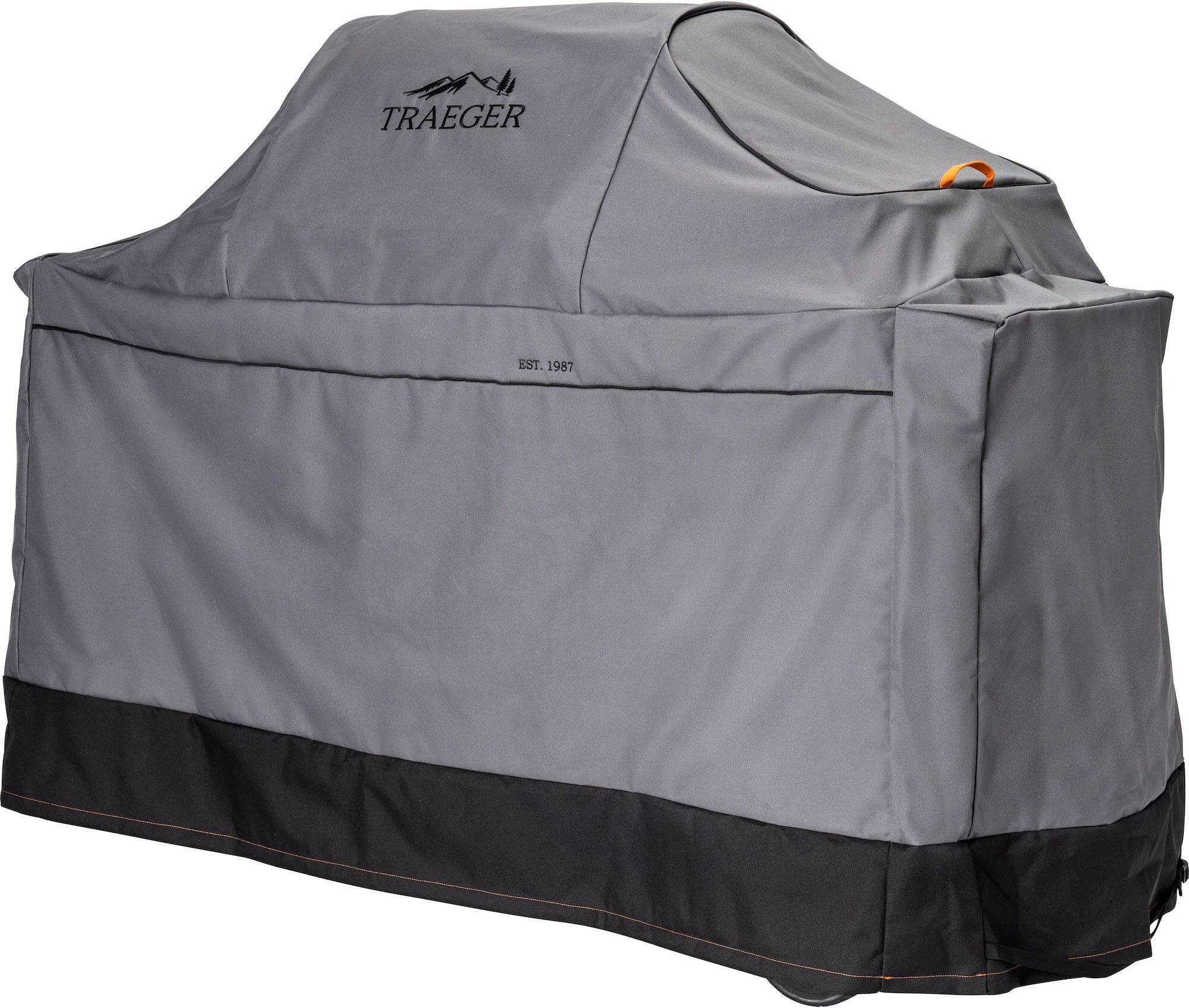 Left. Traeger Grills - Full Length Grill Cover - Ironwood - Gray.