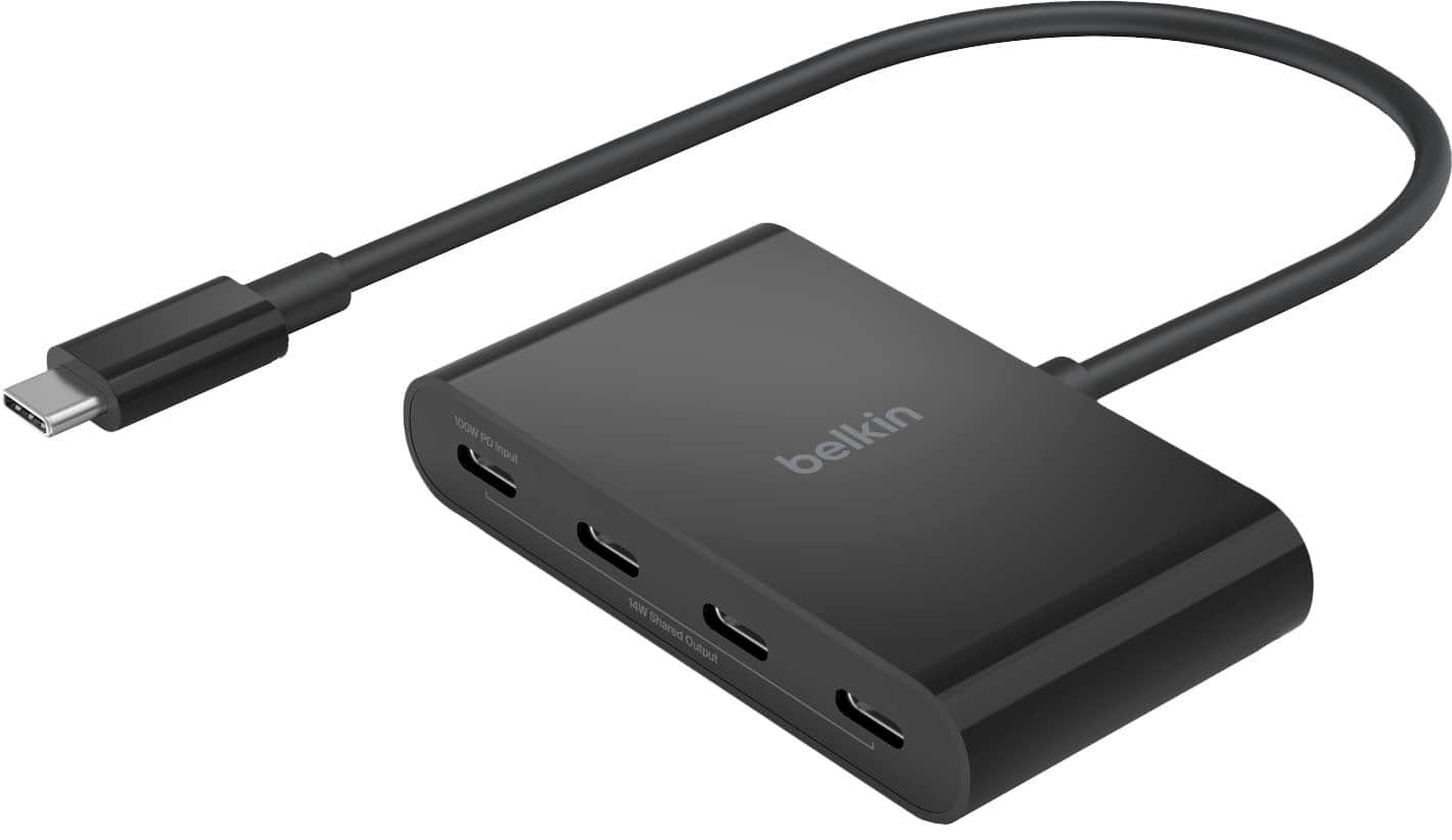 Belkin - Connect USB-C to 4-Port USB-C Hub, Multiport Adapter Dongle with 4 USB-C 3.2 Gen2 Ports & 100W PD with Max 10Gbps High - Black - Front_Zoom