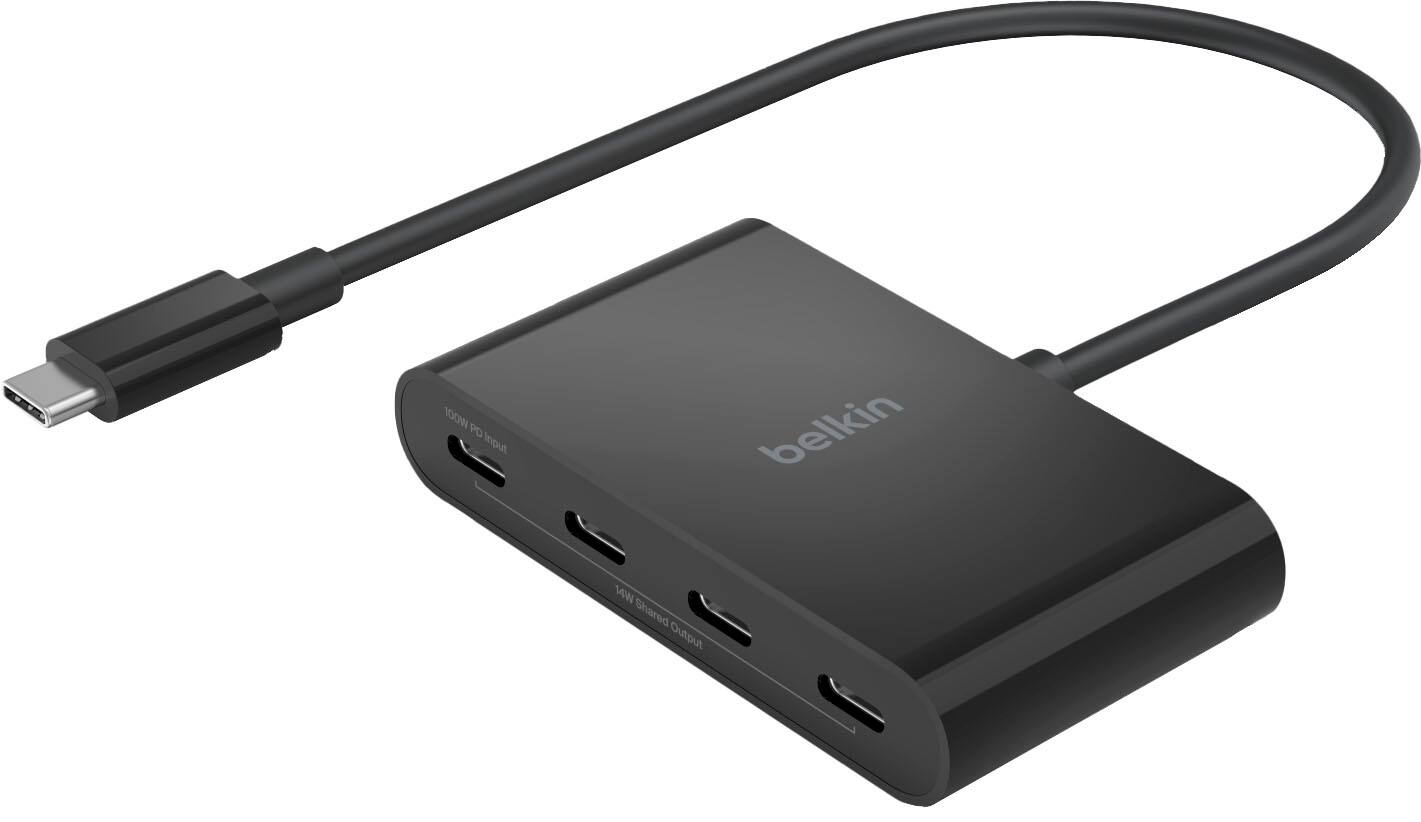 Belkin - Connect USB-C to 4-Port USB-C Hub, Multiport Adapter Dongle with 4 USB-C 3.2 Gen2 Ports & 100W PD with Max 10Gbps High - Black