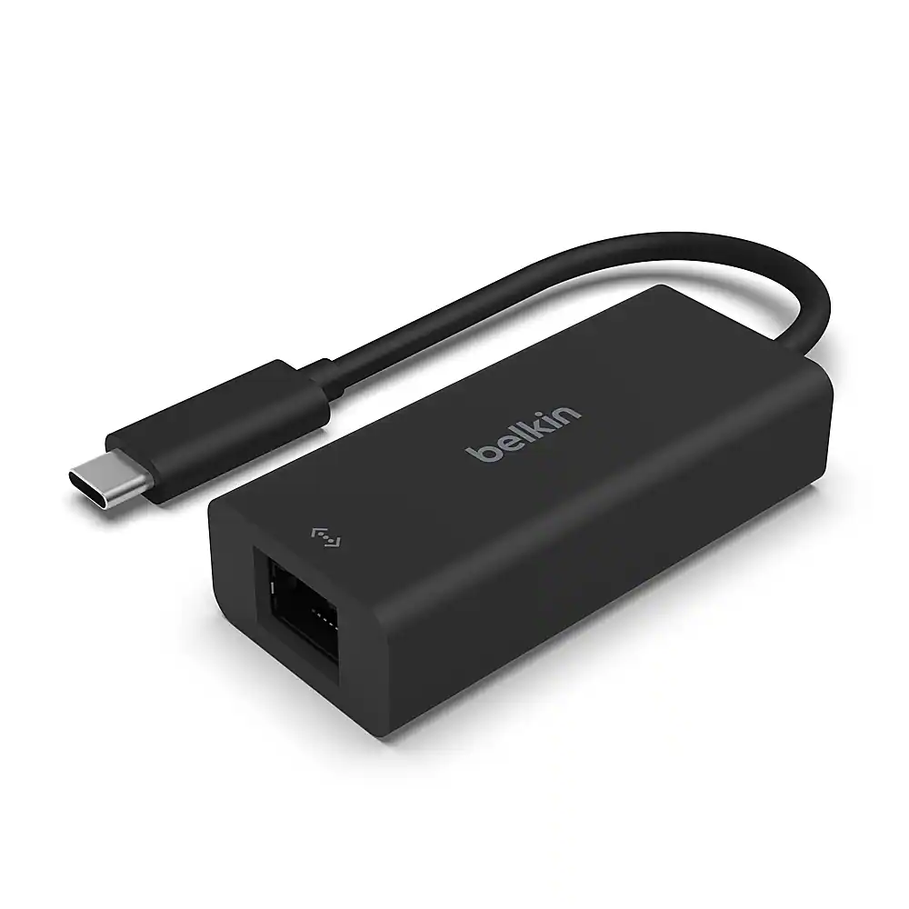Front. Belkin - USB Type C to 2.5 Gb Ethernet Adapter, USB-IF Certified Thunderbolt 3 & 4 - Black.